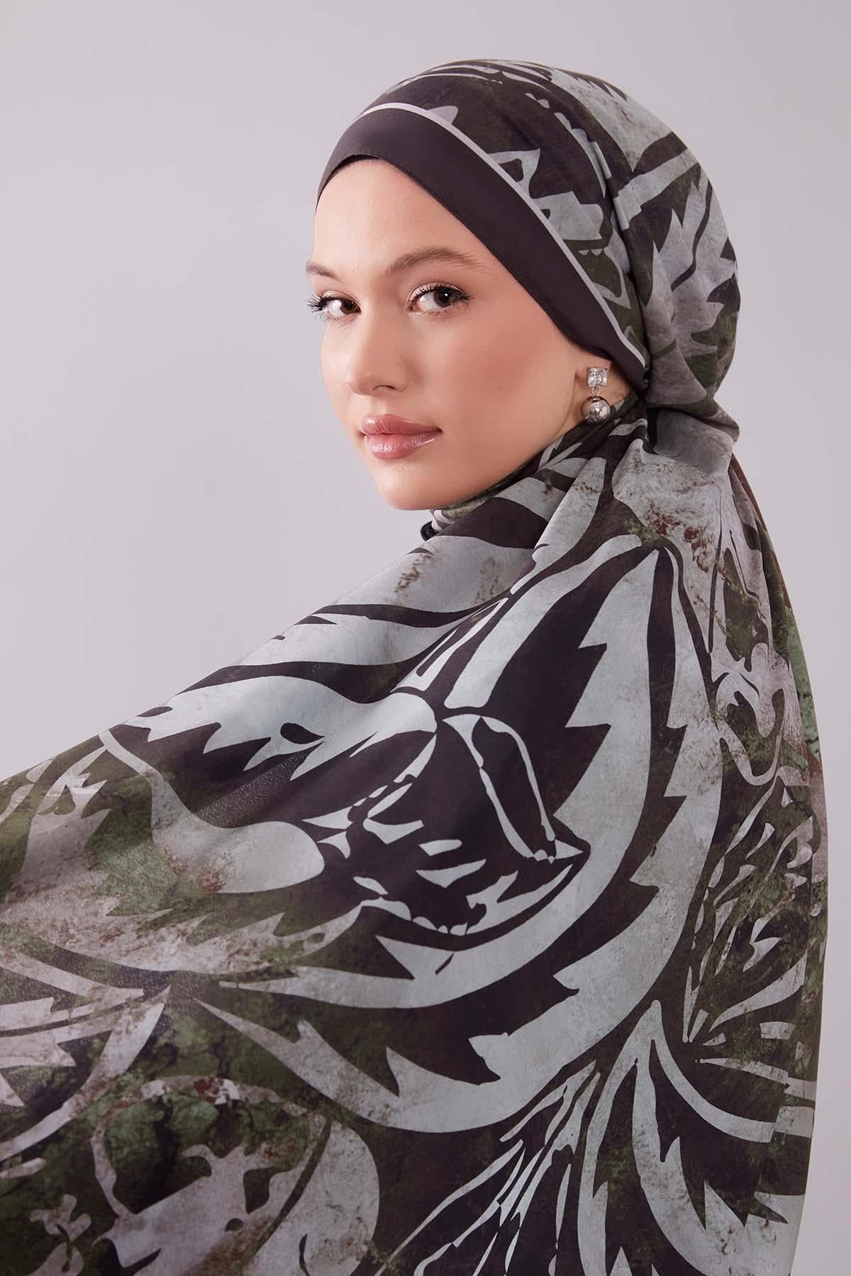 Fivescarf K.Yeşil Geometrik Desen Moos Chrep Şal