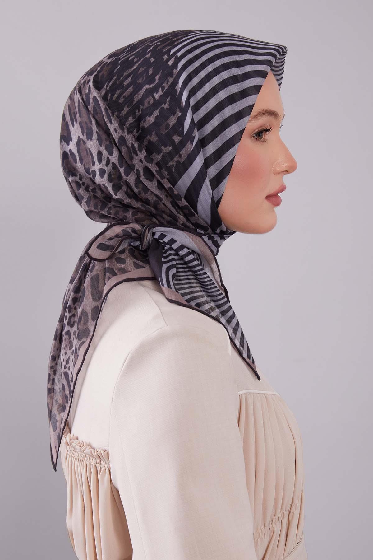 Fivescarf K.Vizon Leopar Desen Silk Coton Eşarp