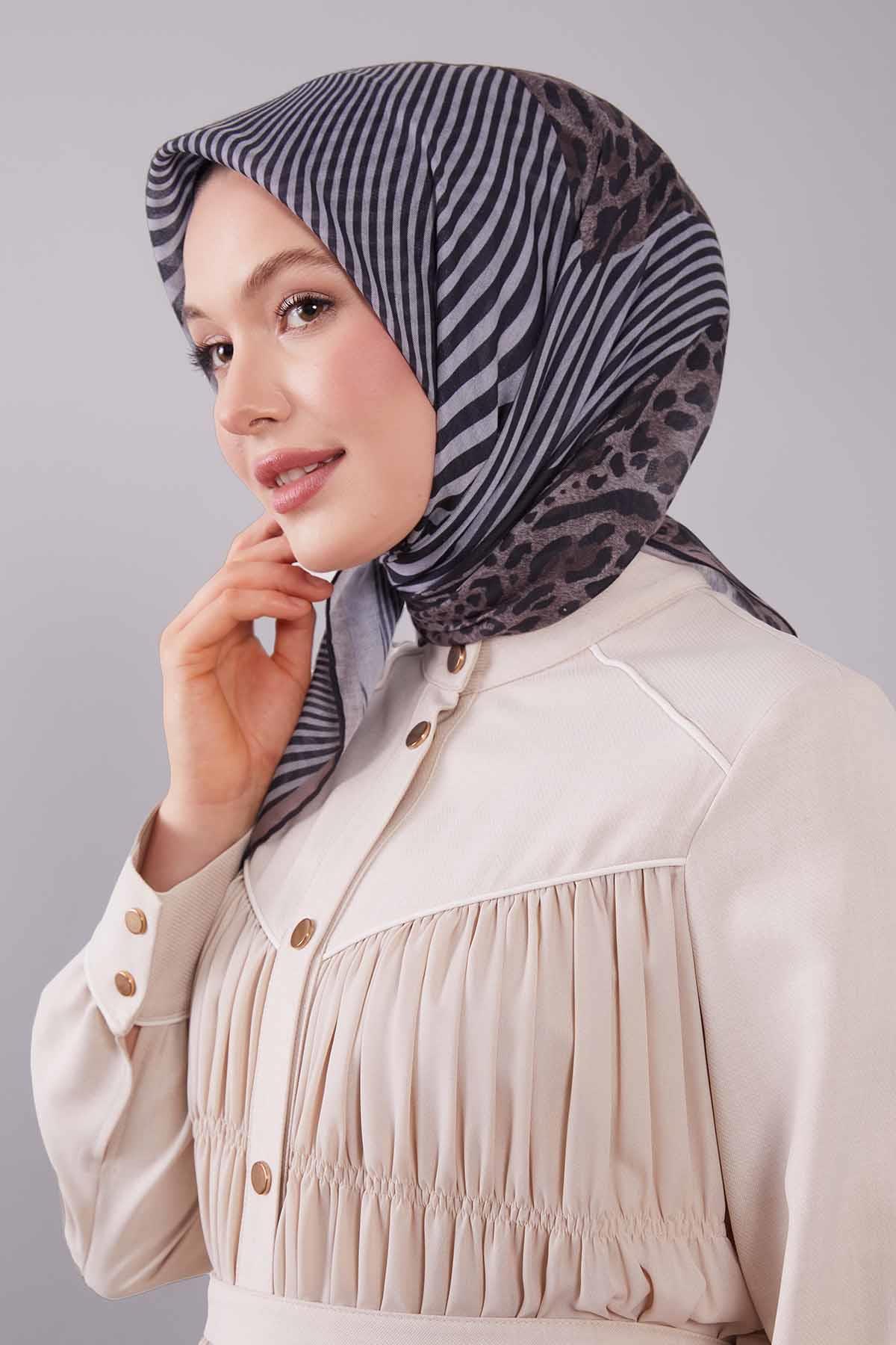 Fivescarf K.Vizon Leopar Desen Silk Coton Eşarp