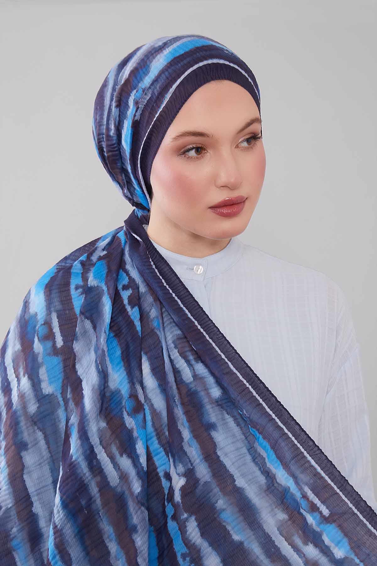 Fivescarf K.Lacivert Harmal Desen Müslin Cotton Şal