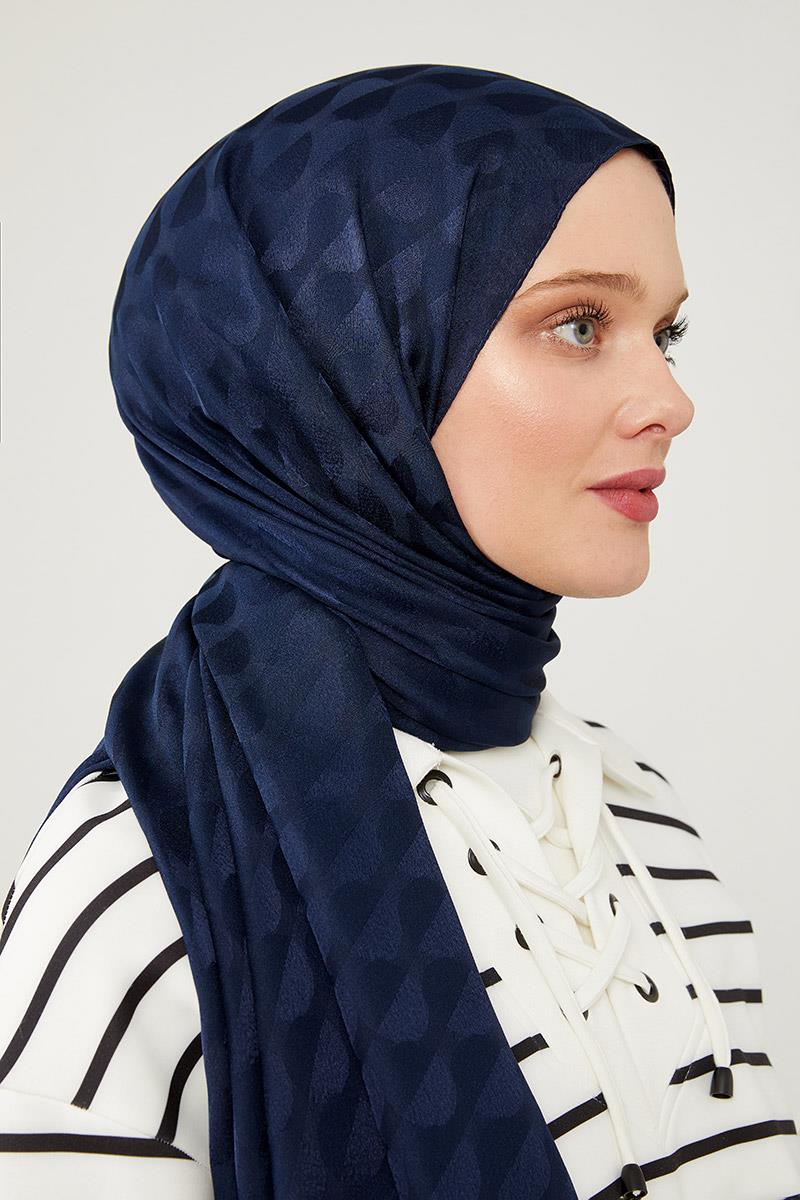 Fivescarf K.Lacivert Ay Desen Jakarlı Elegance Şal