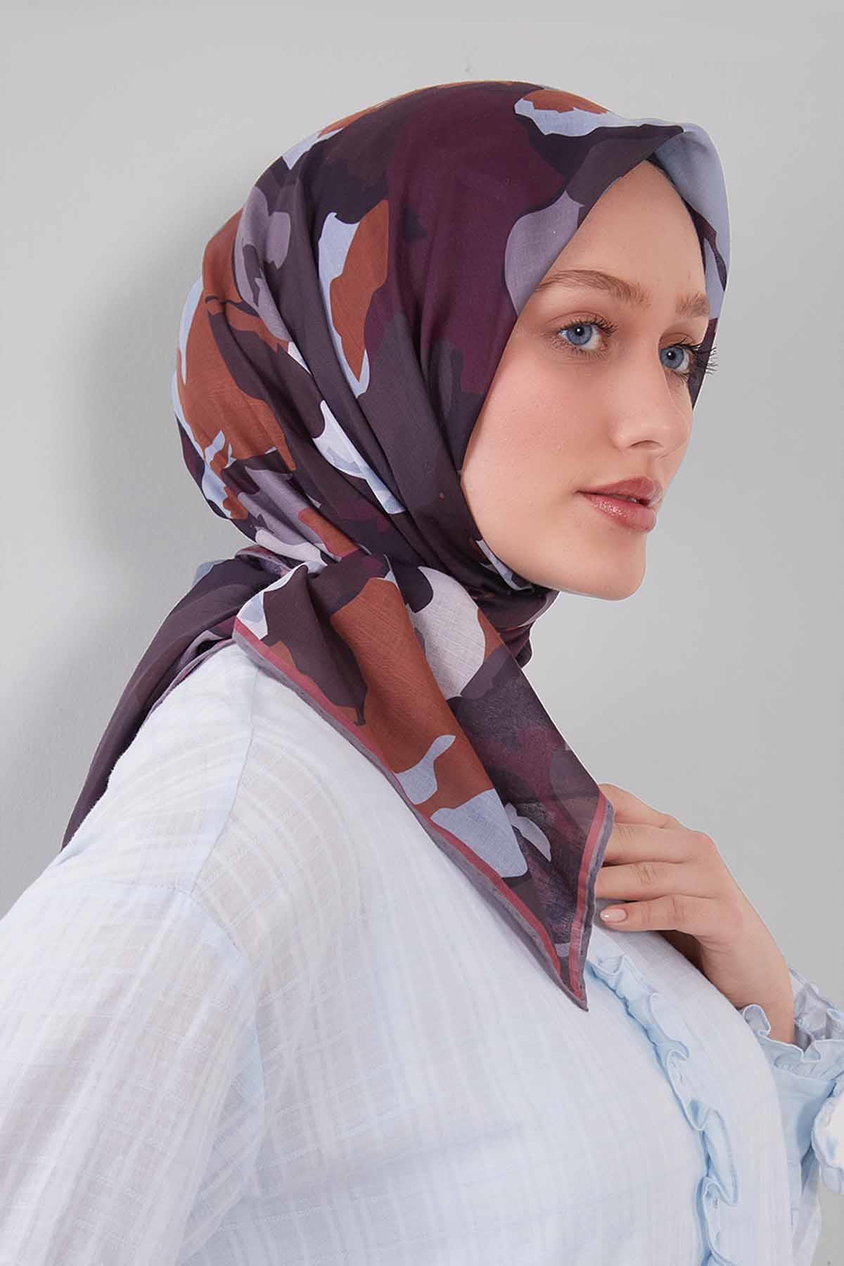Fivescarf K.Bordo Karışık Desen Silk Coton Eşarp