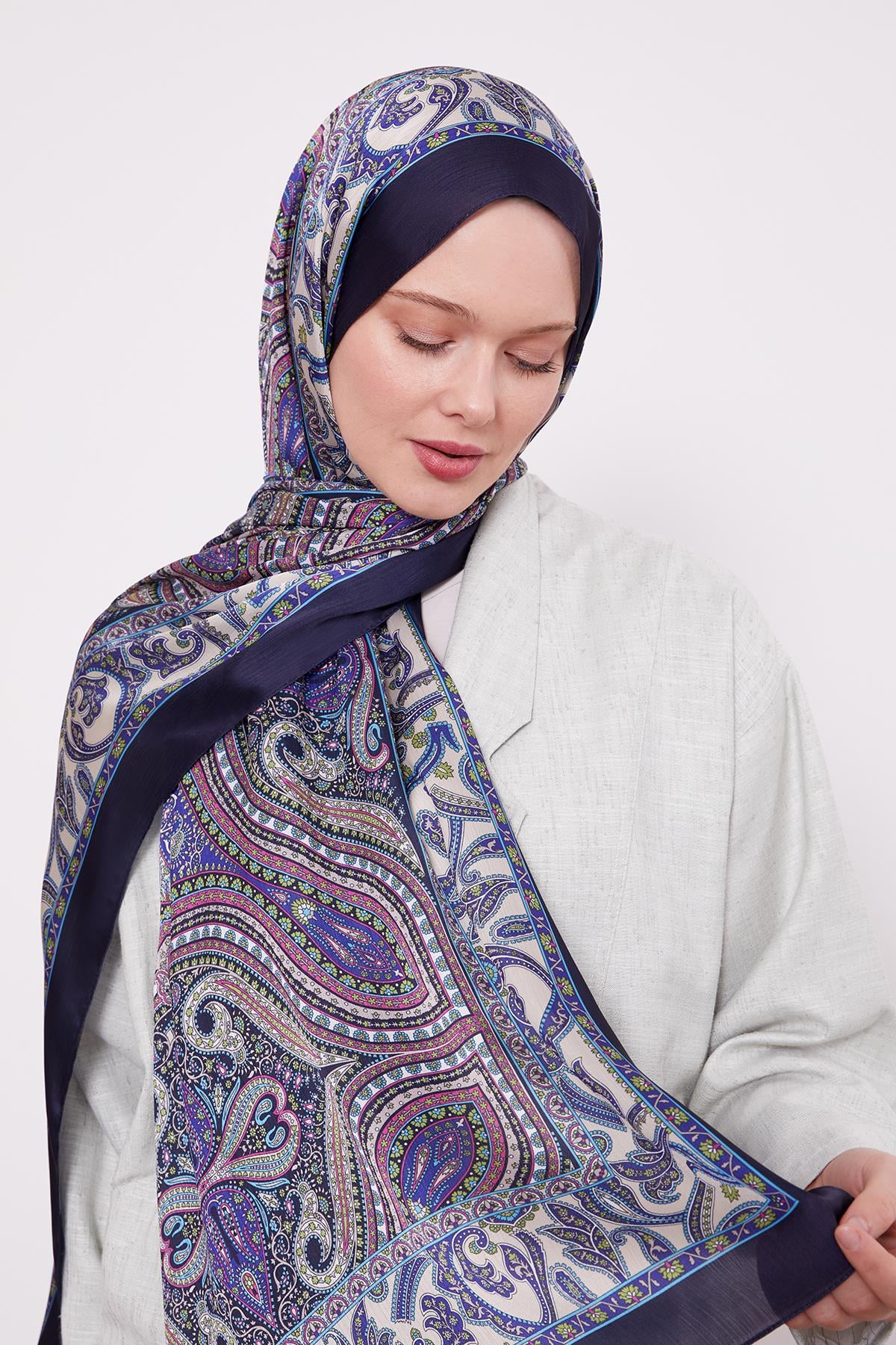 Fivescarf K.Lacivert Etnik Desen Brand Şal