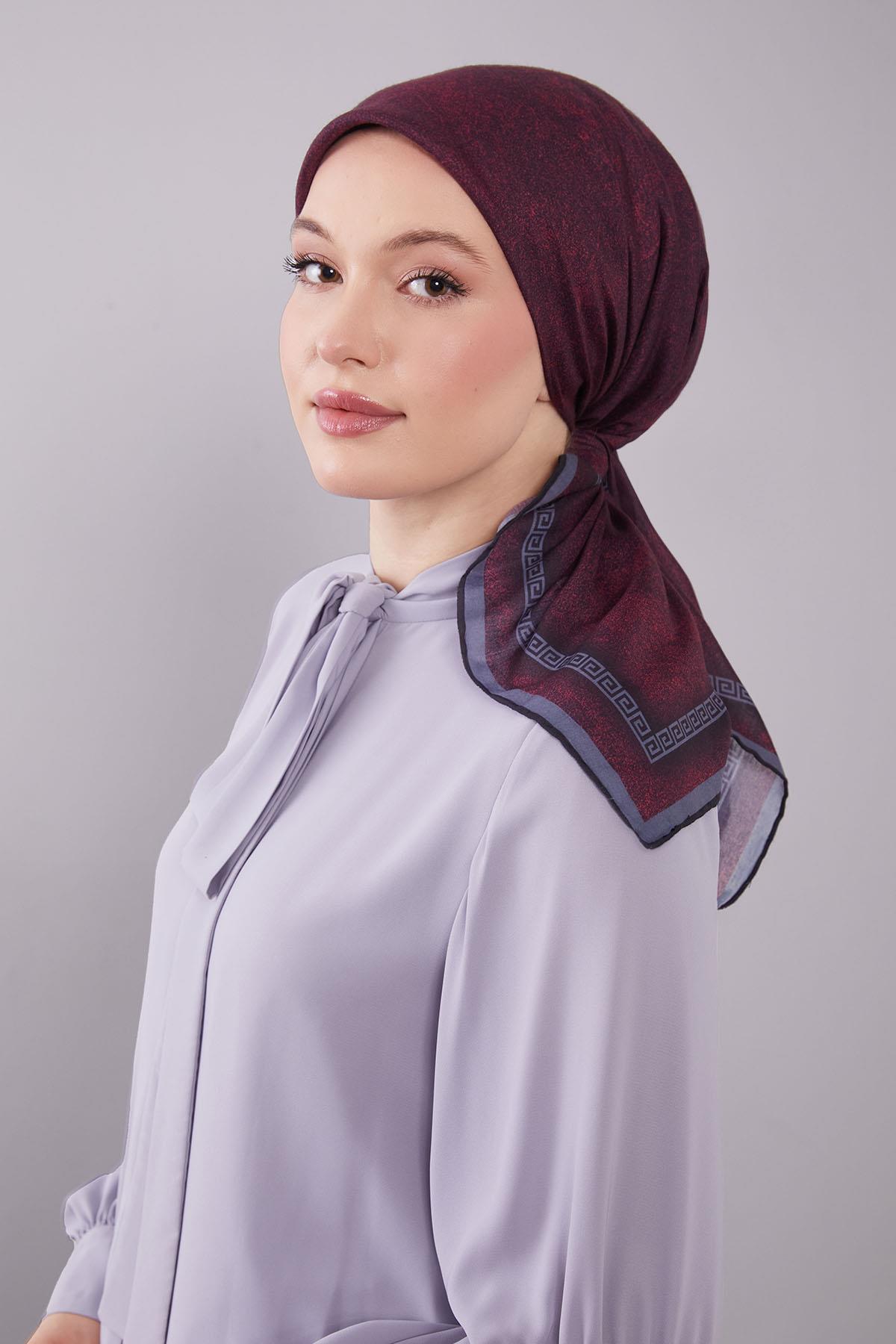 Fivescarf K.Bordo Kenar Motifli Silk Cotton Eşarp