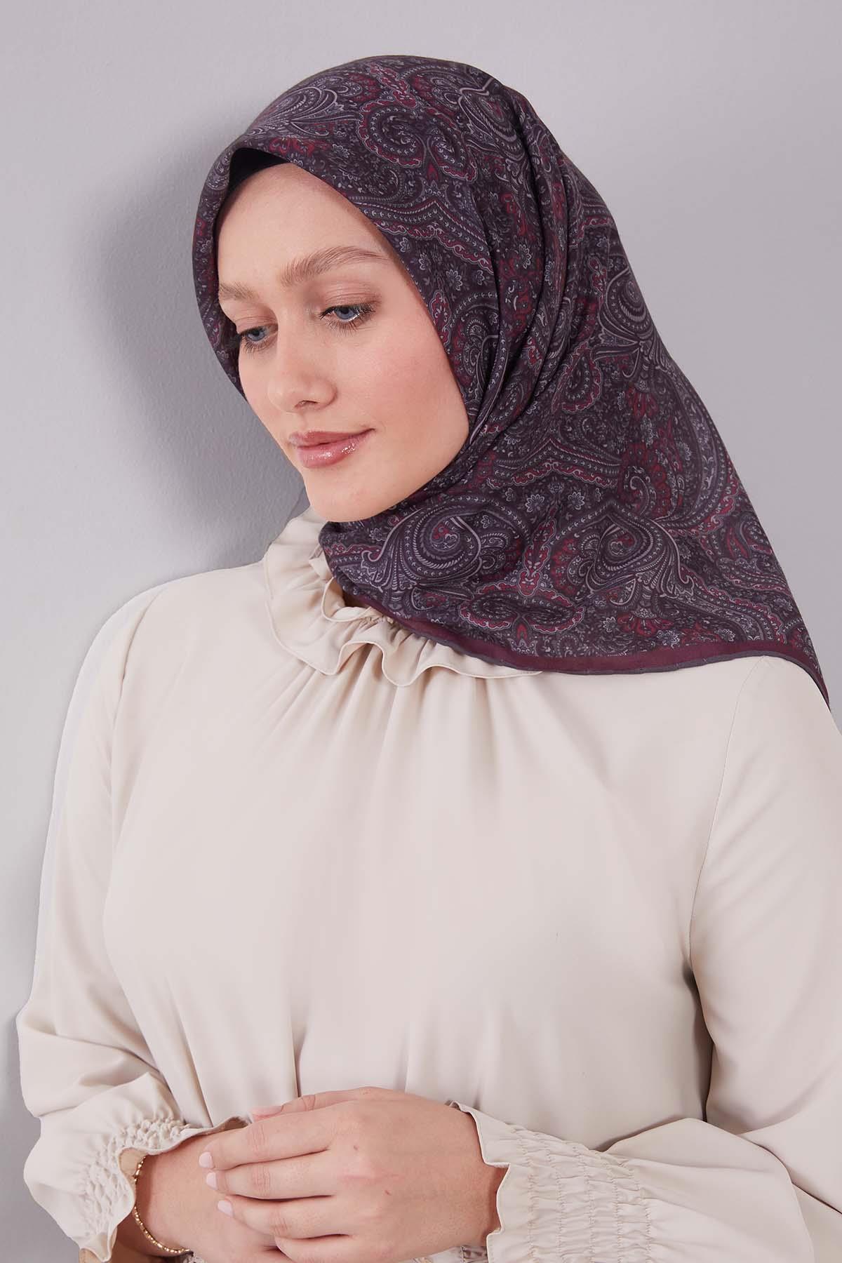 Fivescarf K.Bordo Etnik Desen Silk Cotton Eşarp