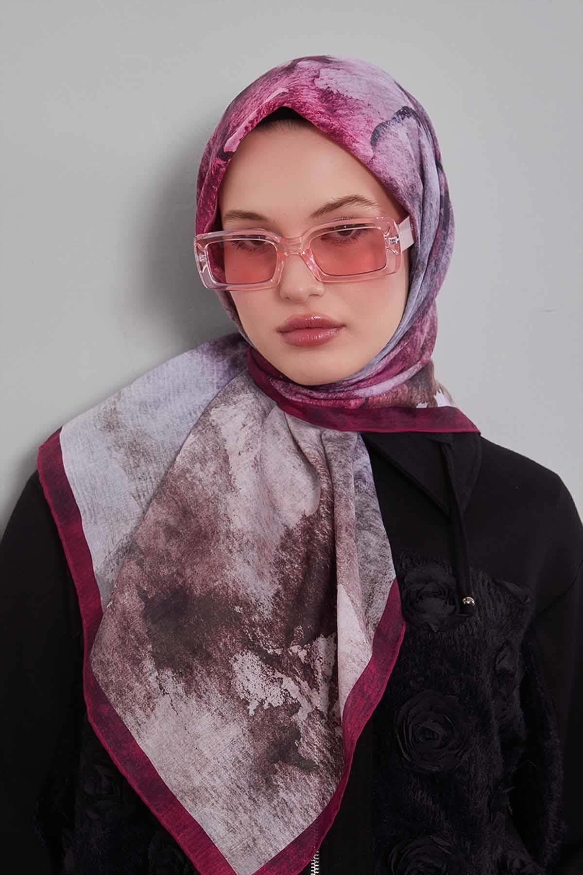 Fivescarf K.Pembe Soyut Desen Silk Coton Eşarp