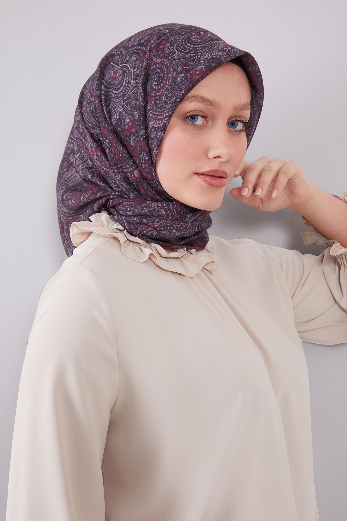 Fivescarf K.Bordo Etnik Desen Silk Cotton Eşarp