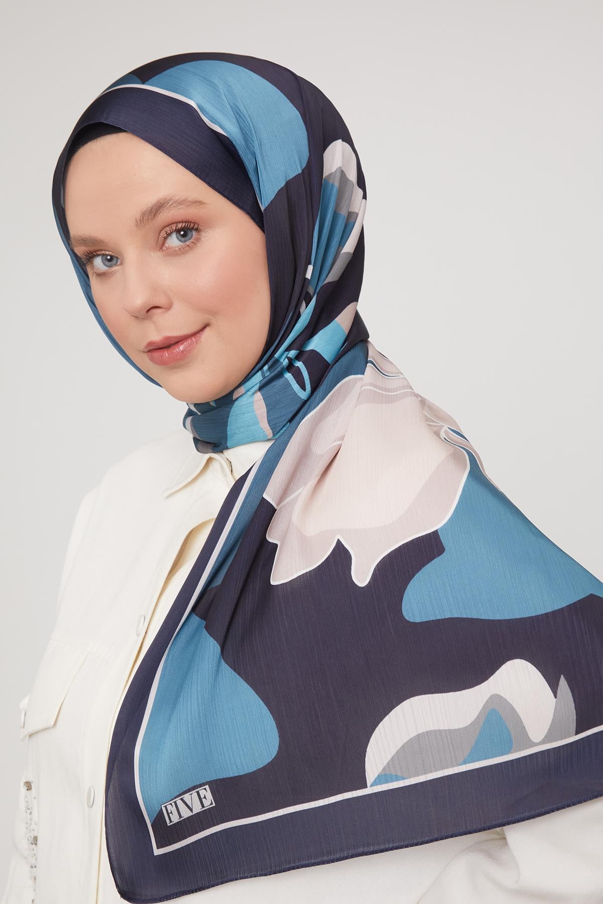 Fivescarf K.Lacivert Soyut Çiçek Desen Brand Şal
