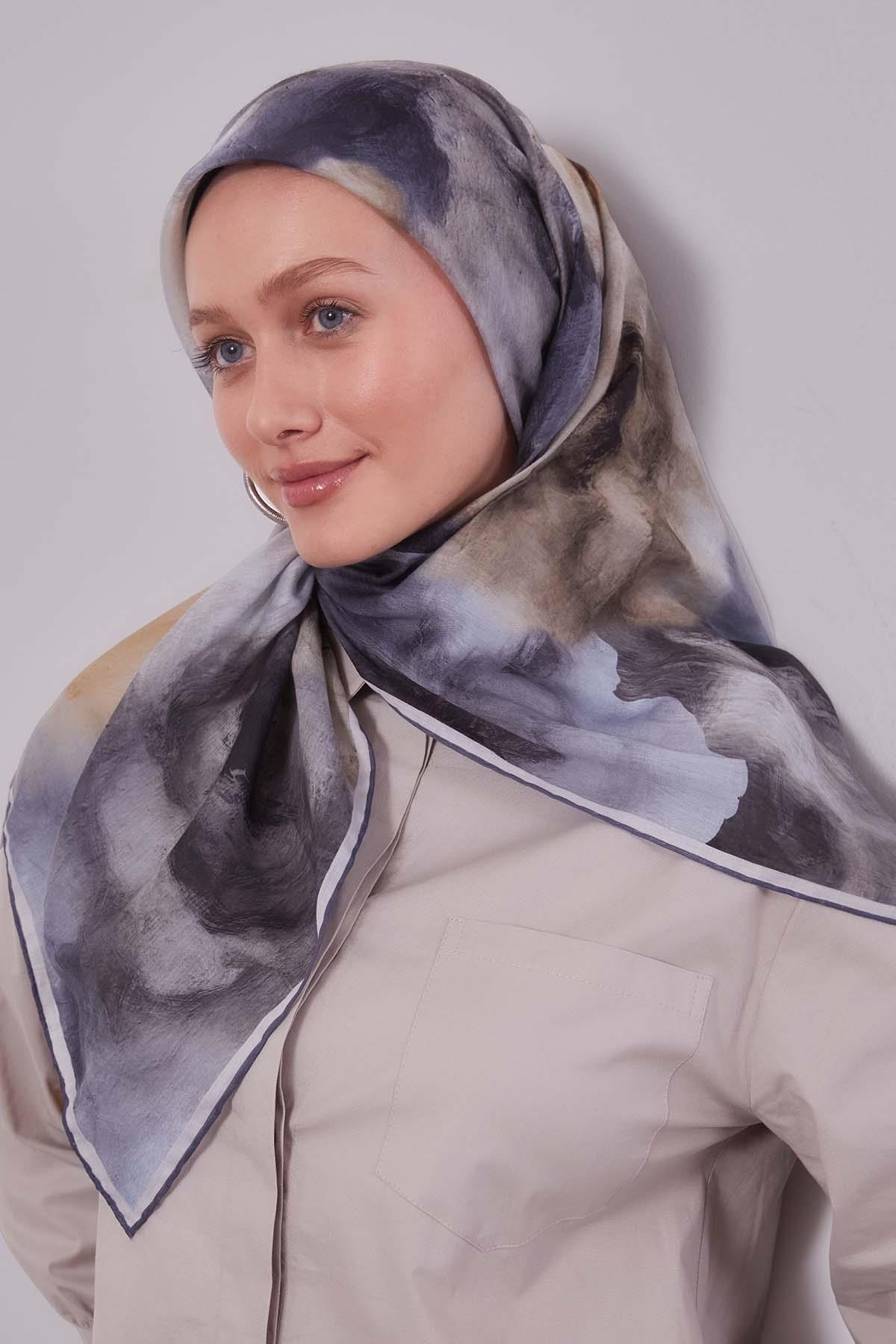 Fivescarf K.Gri Lotus Çiçeği Silk Coton Eşarp
