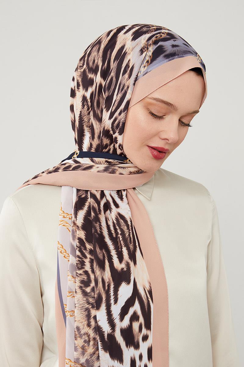 Fivescarf K.Somon Leopar Desen Violet Medine İpeği Şal