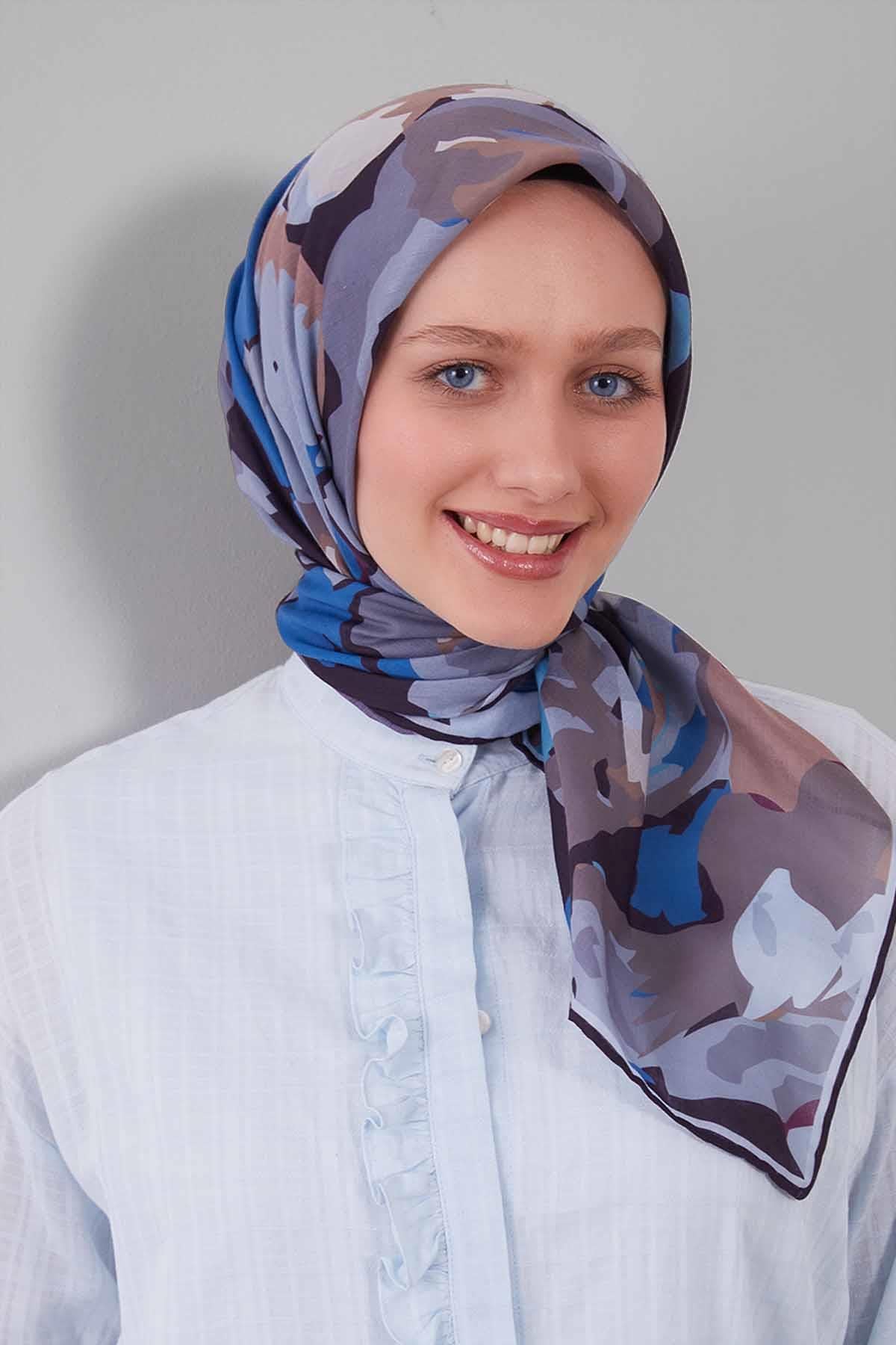 Fivescarf K.Gri Karışık Desen Silk Coton Eşarp