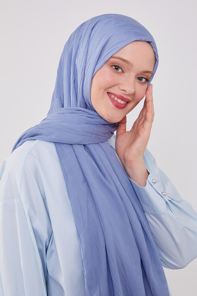 Fivescarf K.Mavi Pliseli Pamuklu Şal