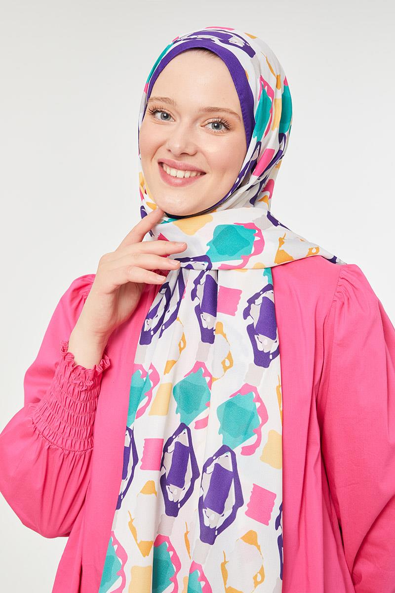 Fivescarf K.Mor Üçgen Desen Mono Krep Şal