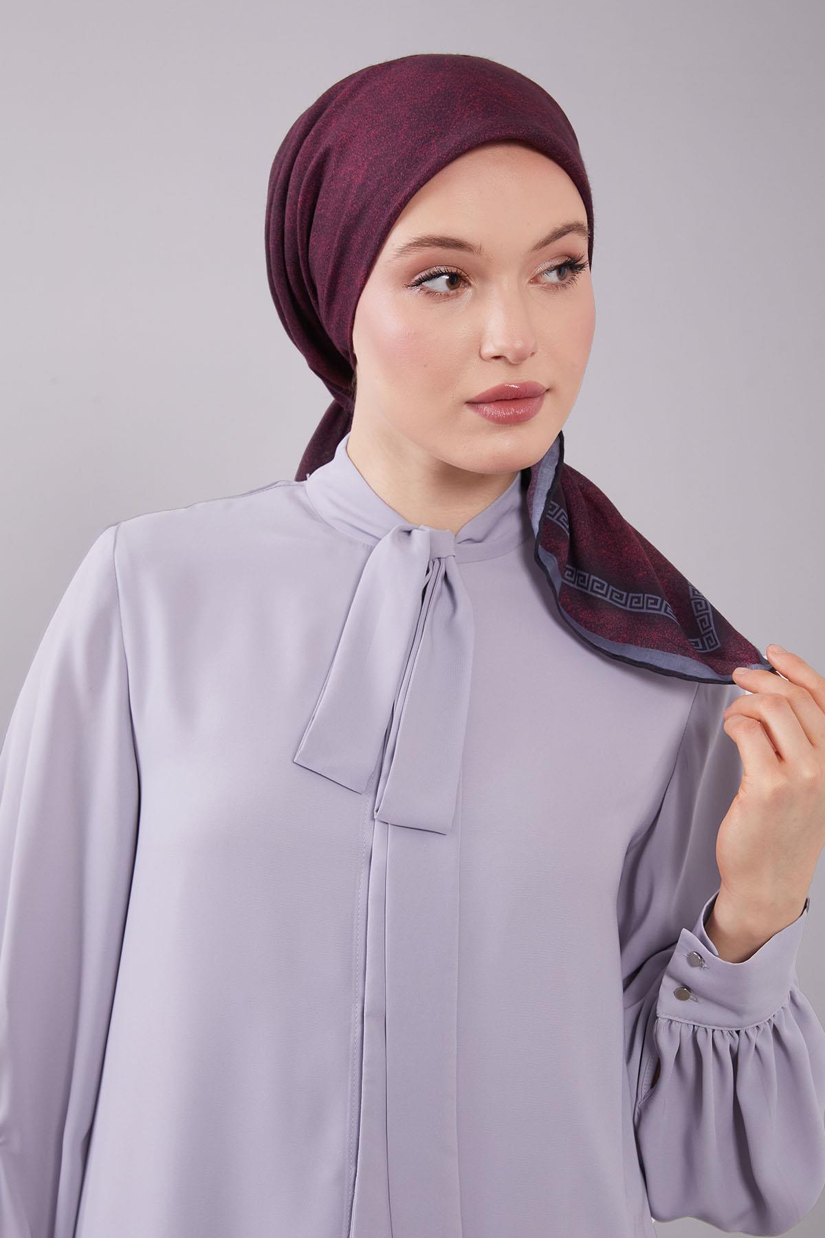 Fivescarf K.Bordo Kenar Motifli Silk Cotton Eşarp
