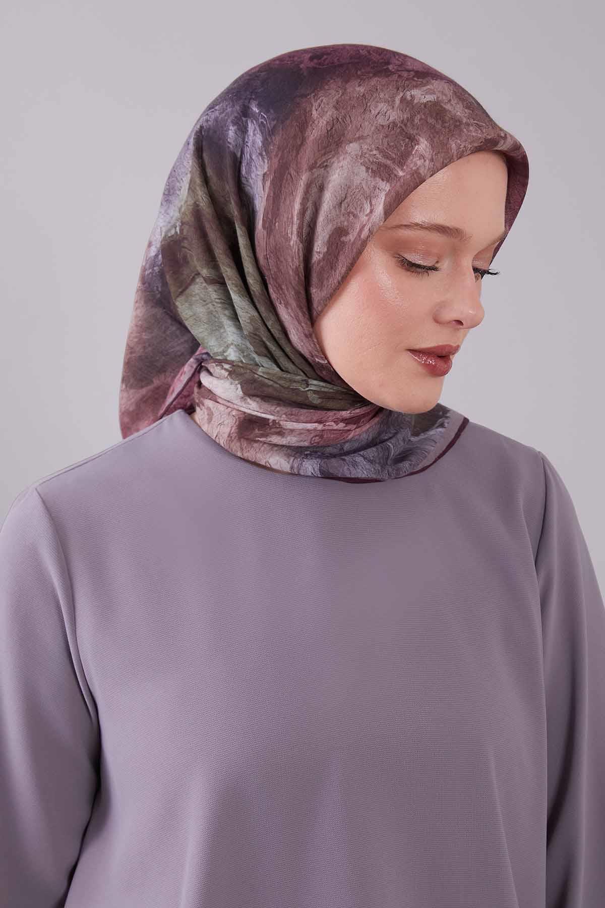 Fivescarf K.Bordo Dalga Desen Silk Coton Eşarp