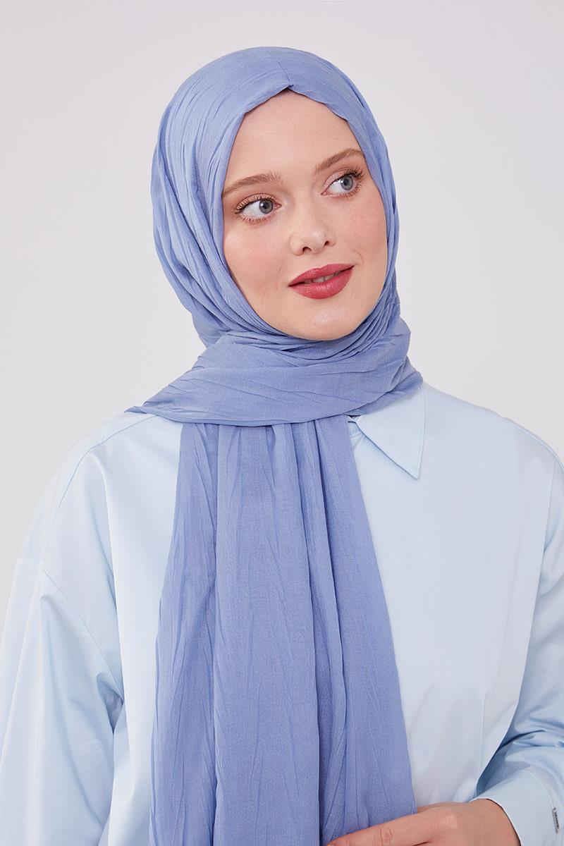 Fivescarf K.Mavi Pliseli Pamuklu Şal