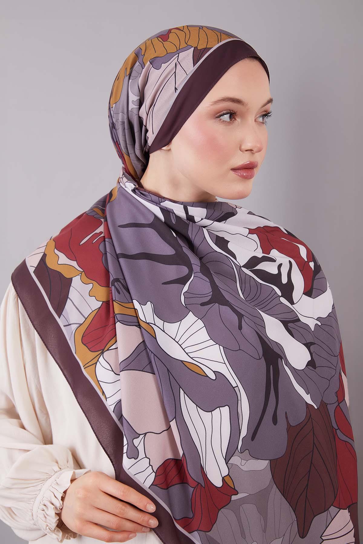 Fivescarf K.Kahve Çiçekli Floral Desen Moos Chrep Şal