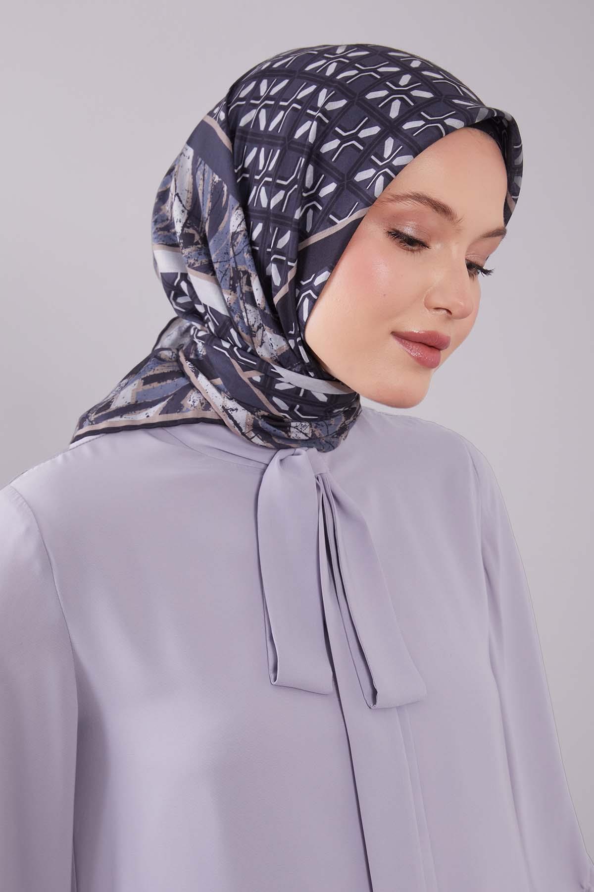 Fivescarf K.Antrasit Geometri Desen Silk Cotton Eşarp