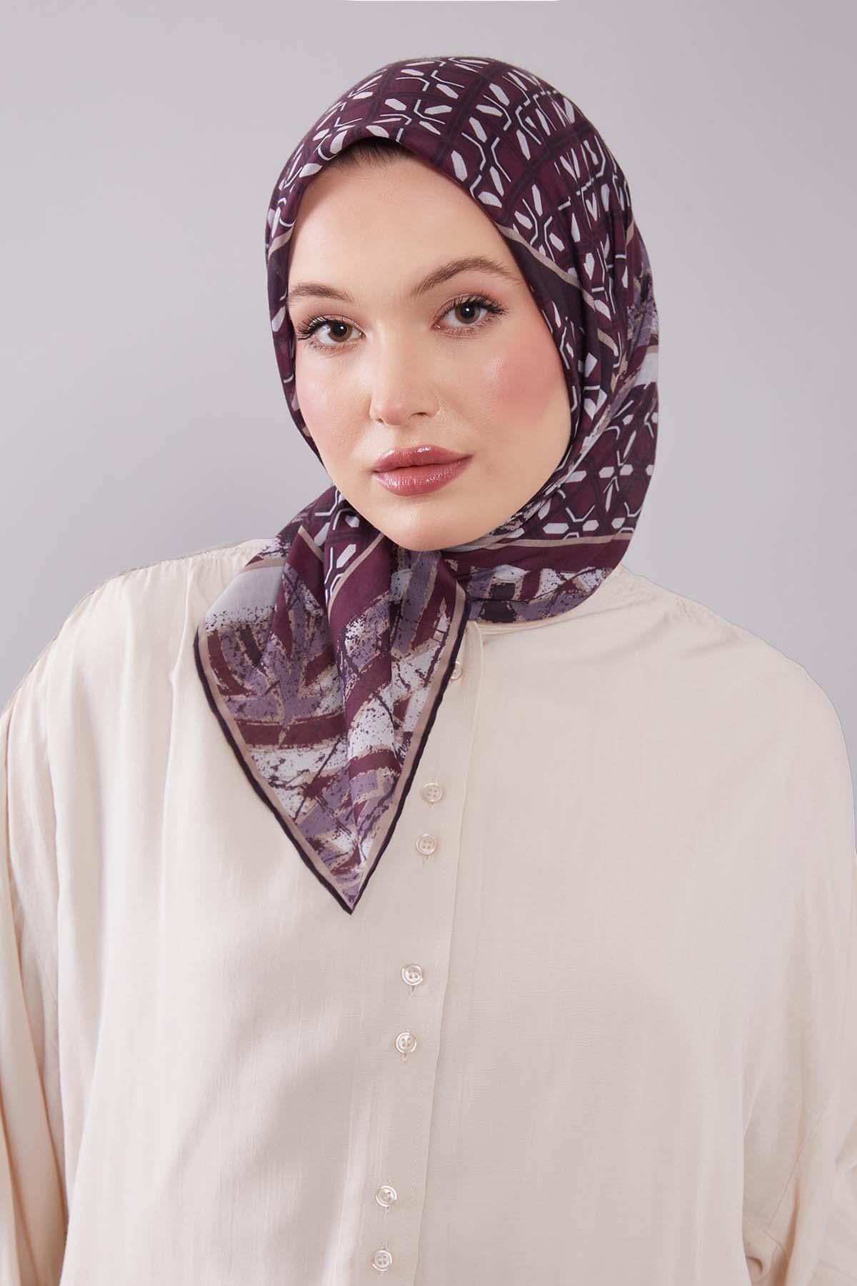 Fivescarf K.Mor Geometri Desen Silk Cotton Eşarp