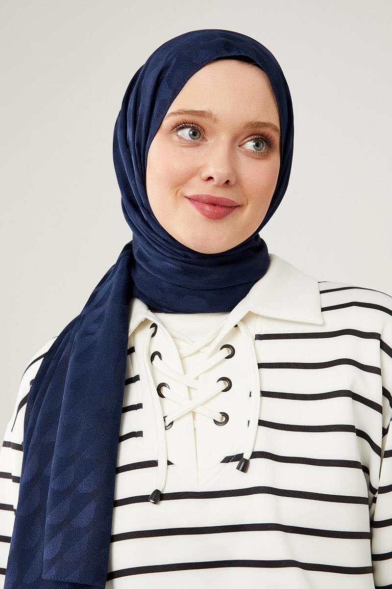 Fivescarf K.Lacivert Ay Desen Jakarlı Elegance Şal