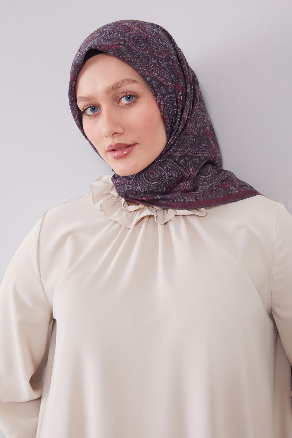 Fivescarf K.Bordo Etnik Desen Silk Cotton Eşarp