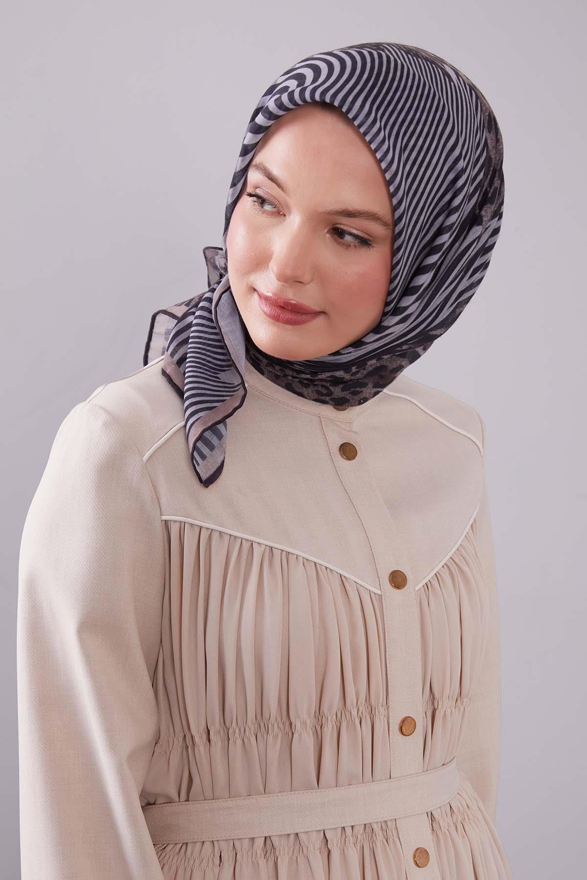 Fivescarf K.Vizon Leopar Desen Silk Coton Eşarp