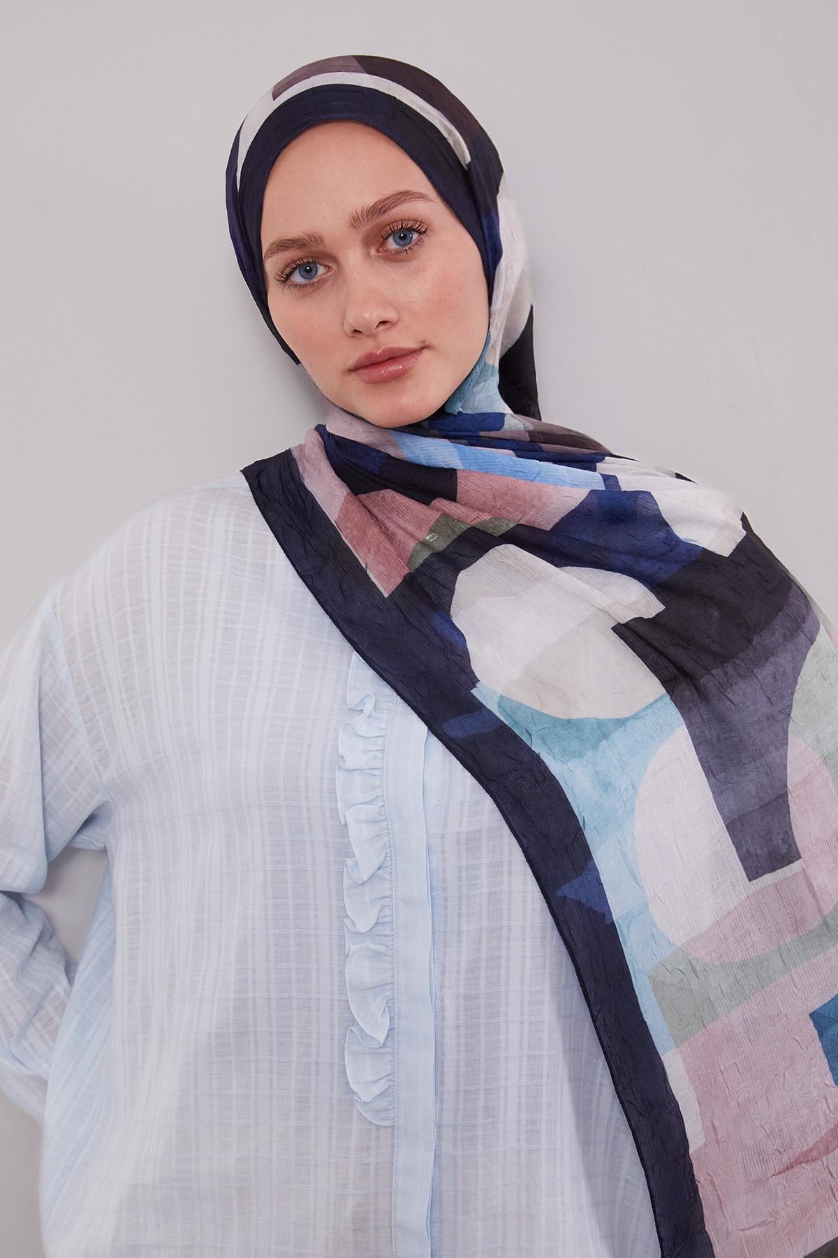 Fivescarf K.Lacivert Geometrik Desen Craze Comfort Şal