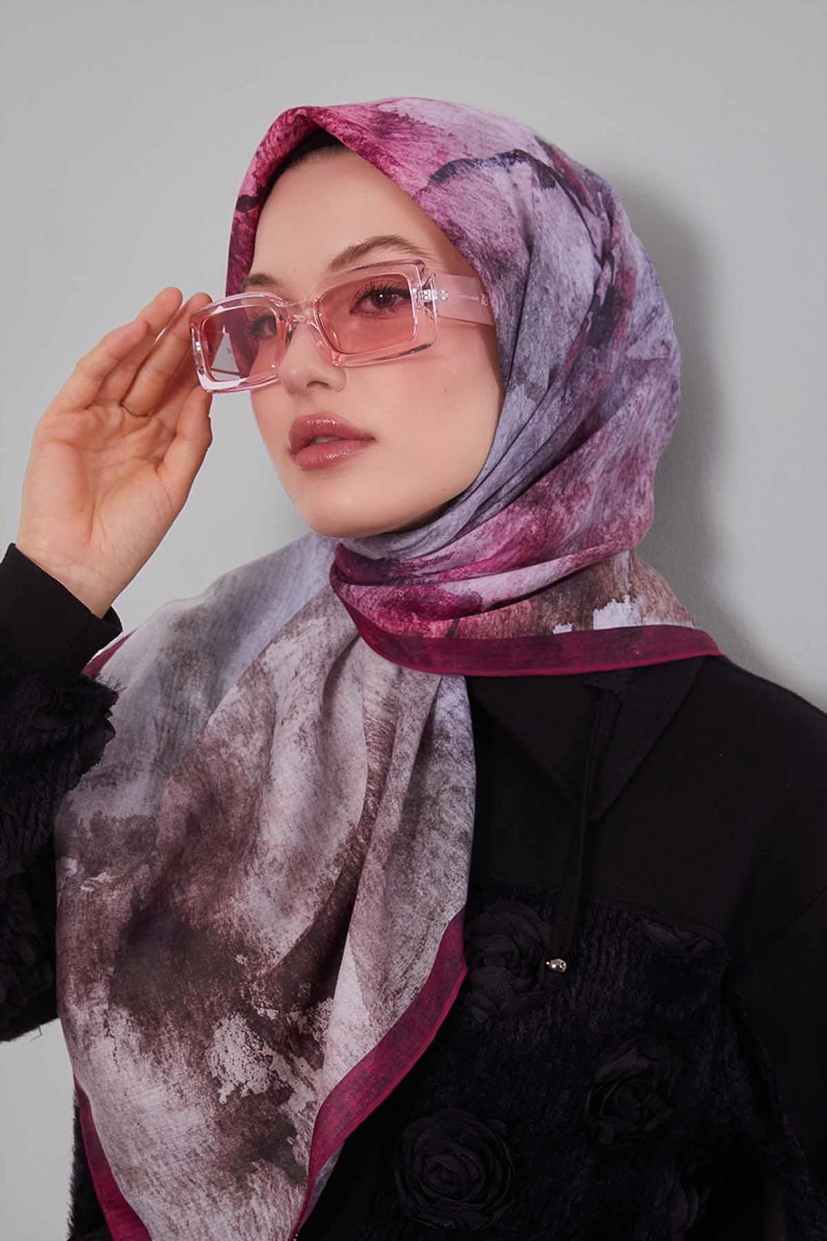 Fivescarf K.Pembe Soyut Desen Silk Coton Eşarp