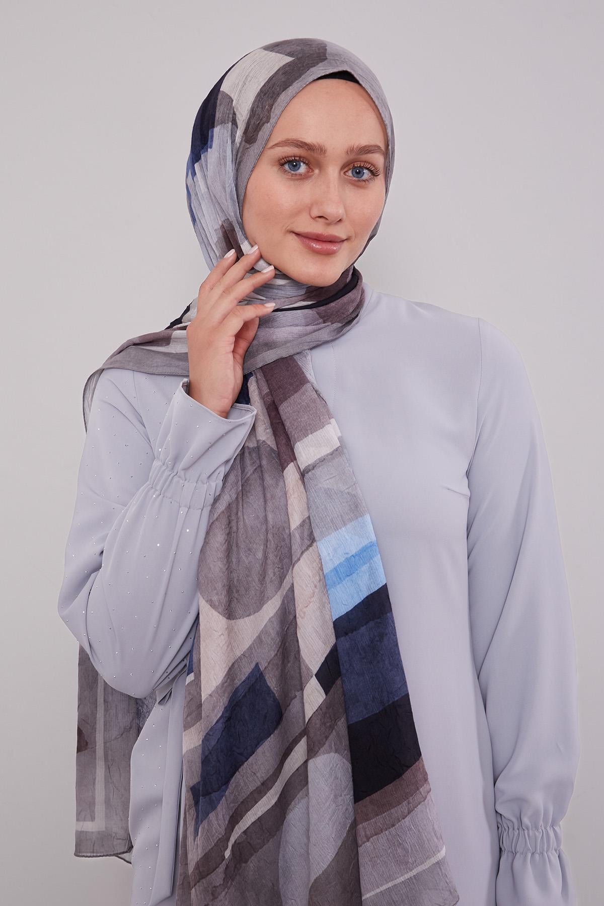 Fivescarf K.Gri Geometrik Desen Craze Comfort Şal