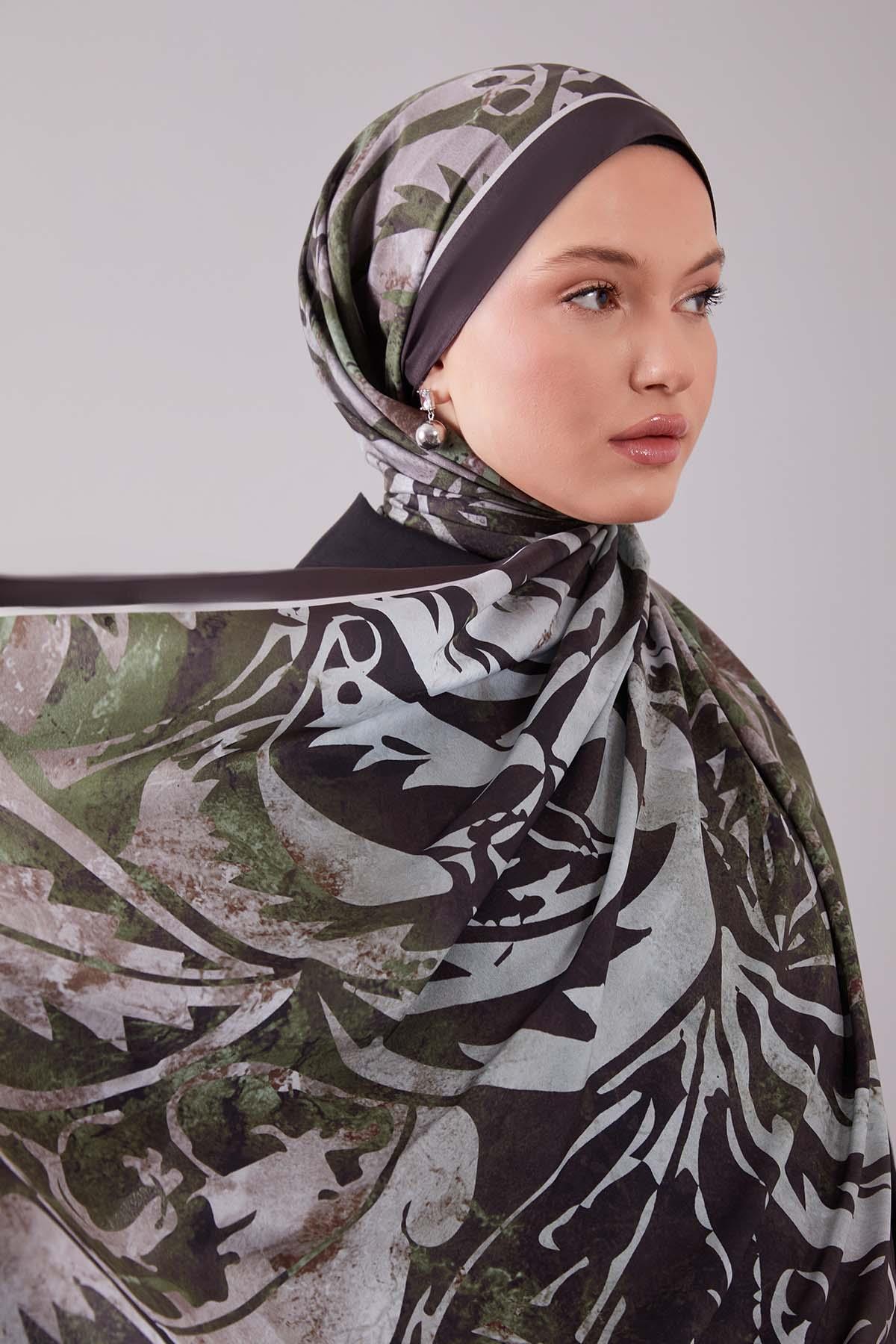Fivescarf K.Yeşil Geometrik Desen Moos Chrep Şal