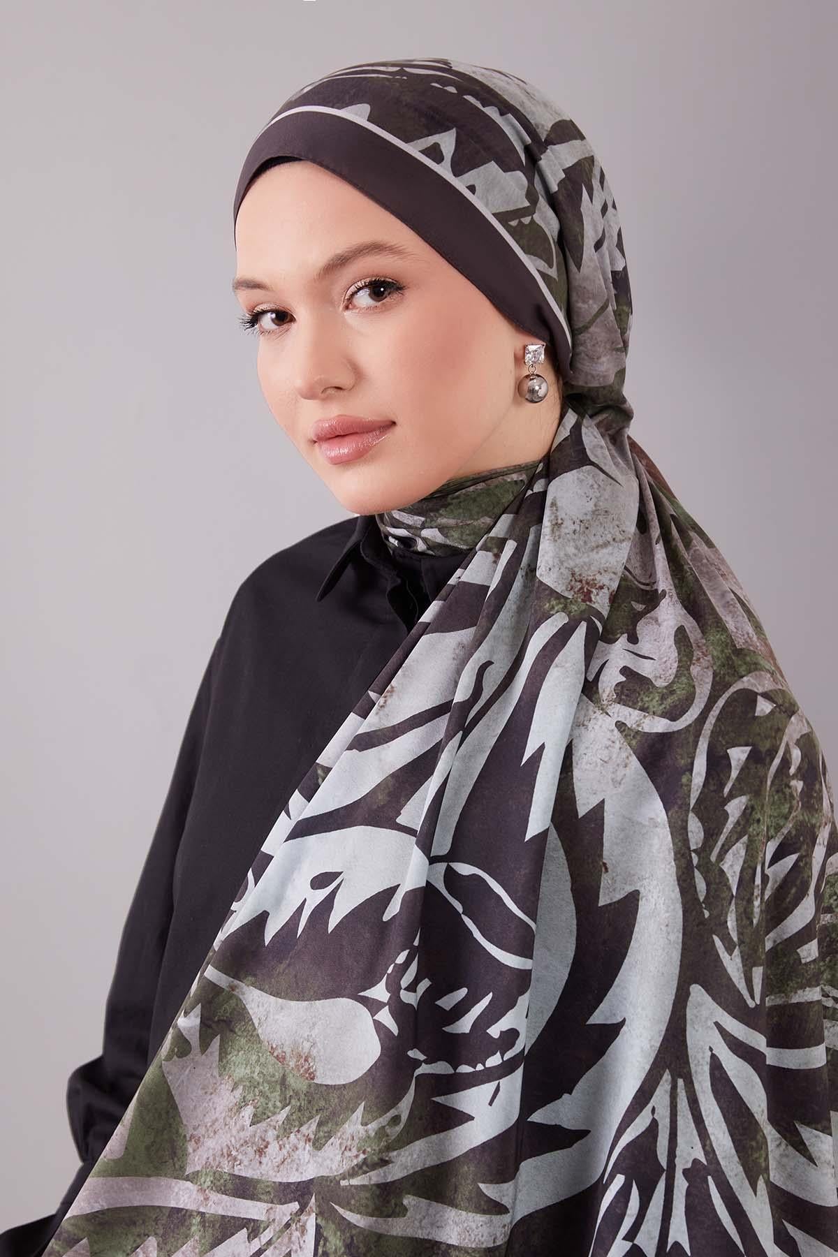 Fivescarf K.Yeşil Geometrik Desen Moos Chrep Şal