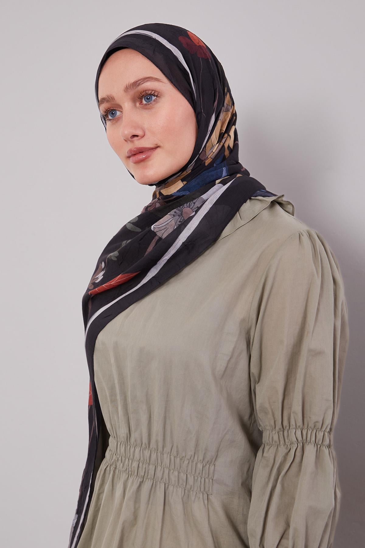 Fivescarf K.Lacivert Büyük Çiçek Desenli Craze Comfort Şal