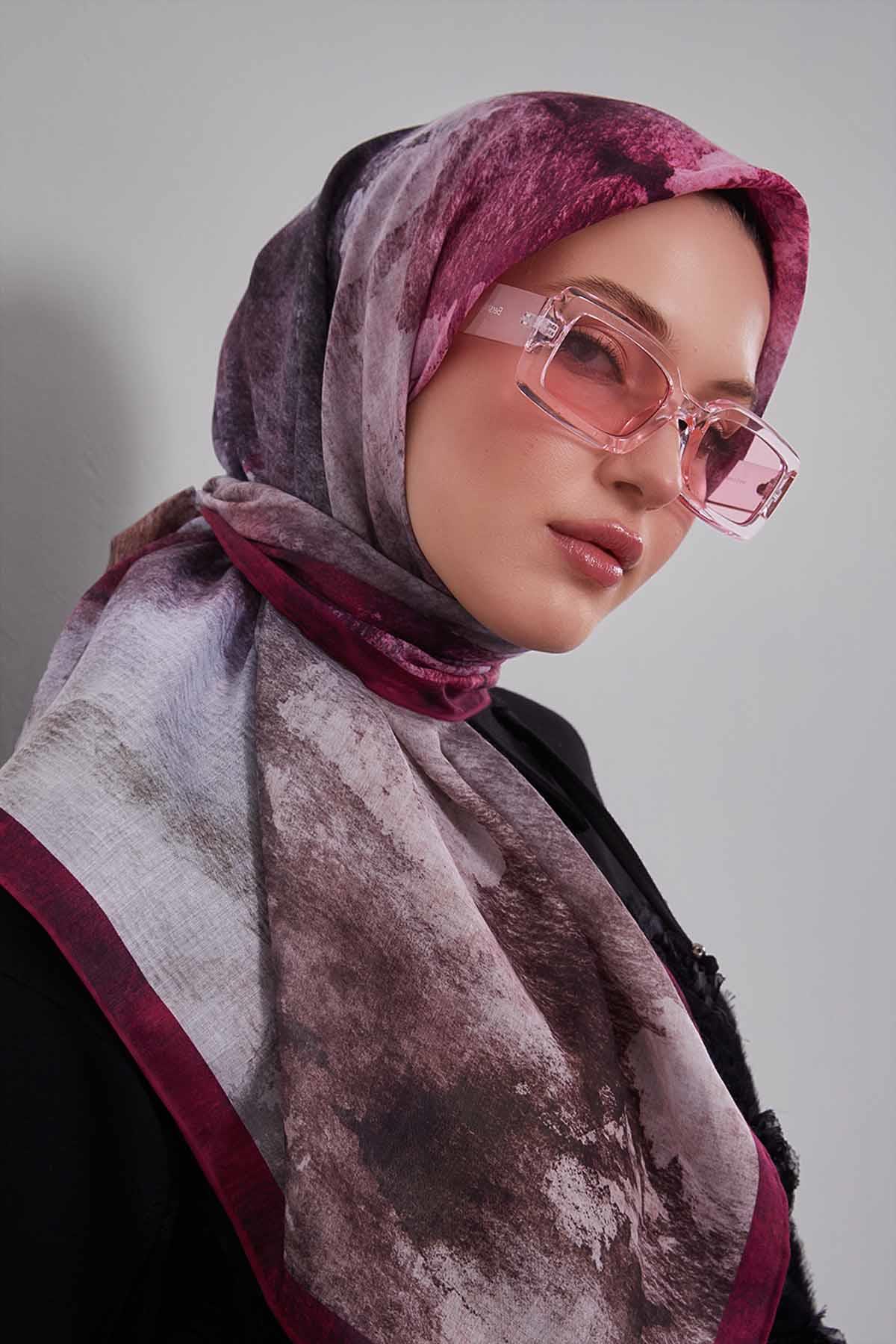 Fivescarf K.Pembe Soyut Desen Silk Coton Eşarp