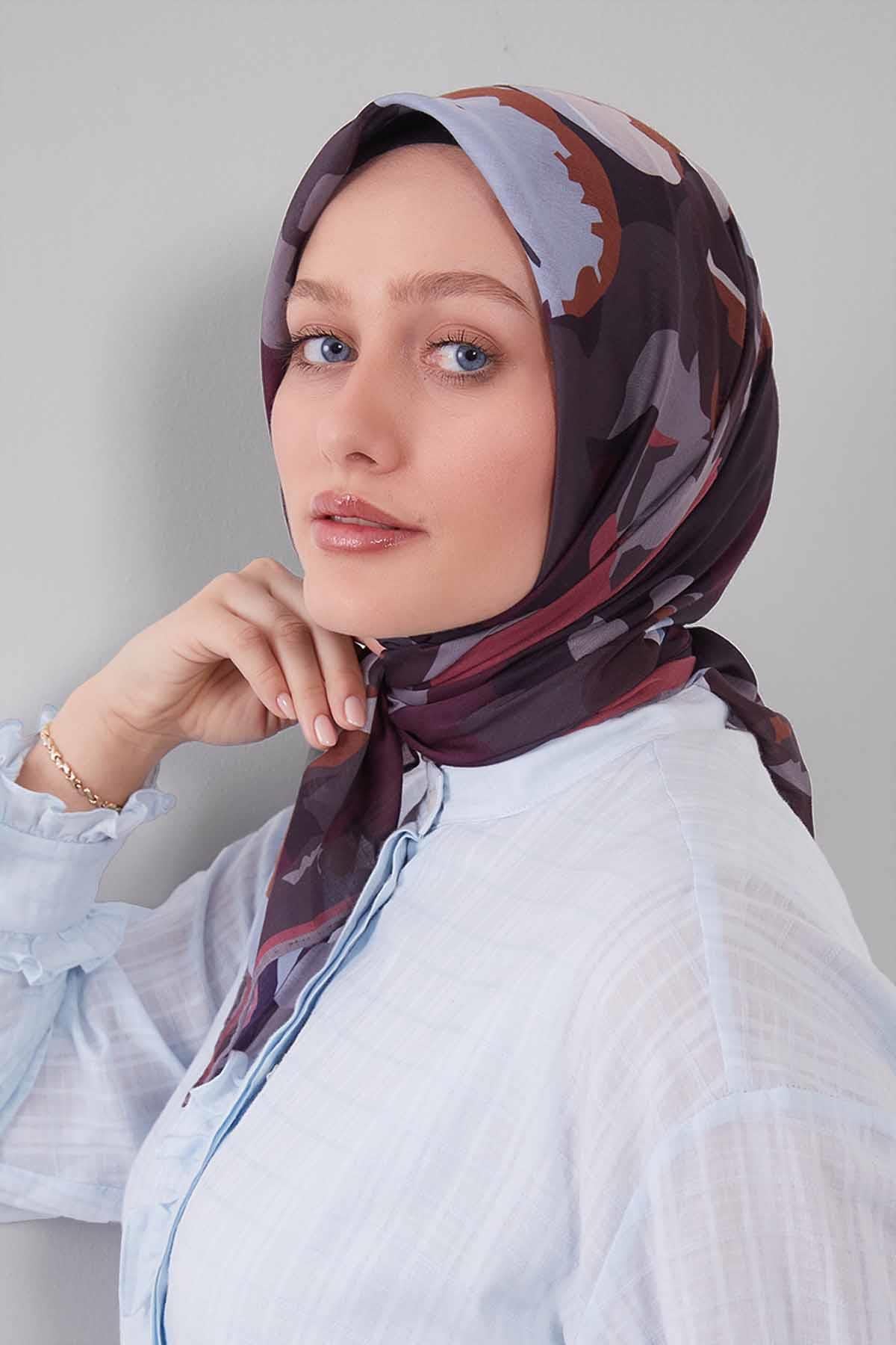 Fivescarf K.Bordo Karışık Desen Silk Coton Eşarp