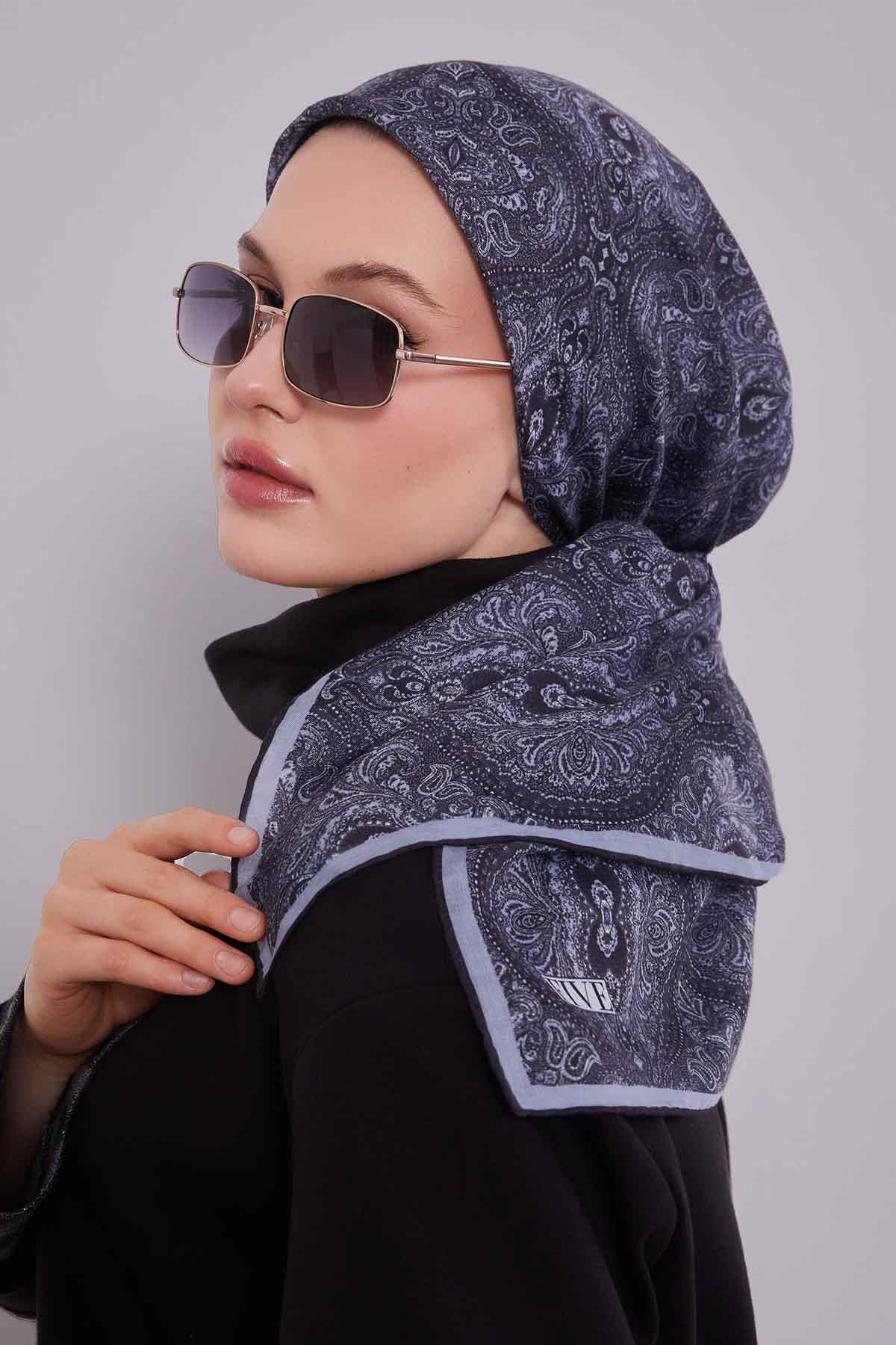 Fivescarf K.Gri Çini Desen Silk Coton Eşarp