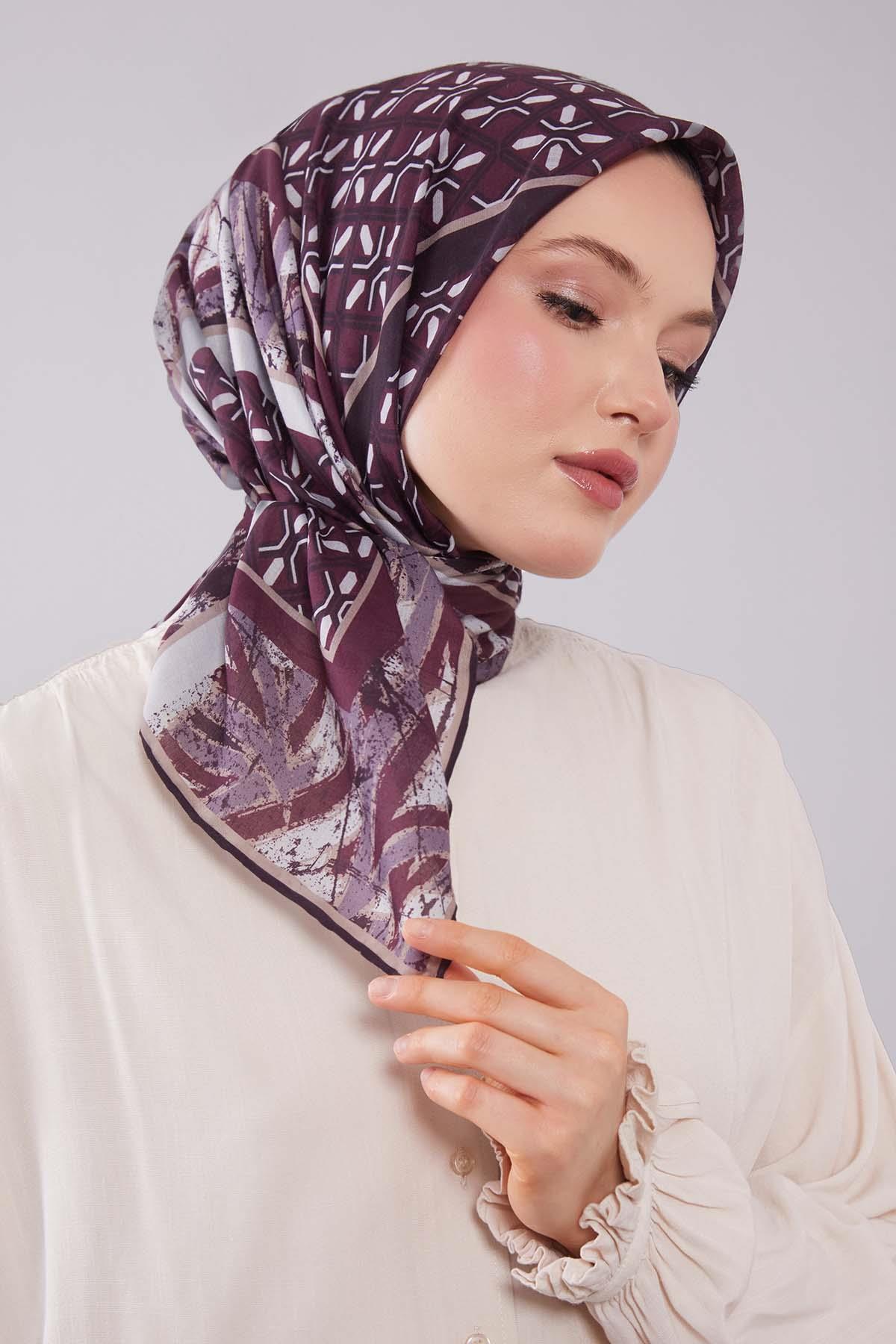 Fivescarf K.Mor Geometri Desen Silk Cotton Eşarp