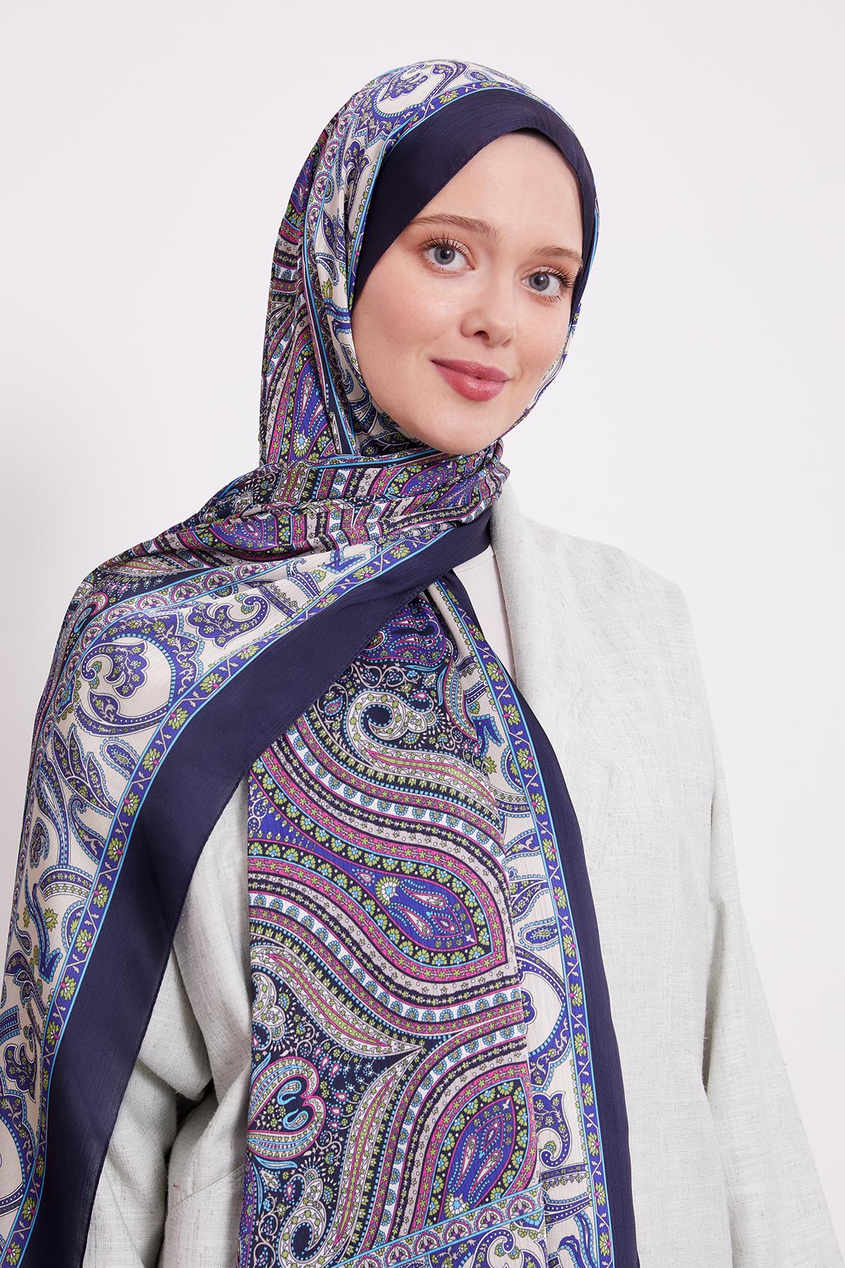 Fivescarf K.Lacivert Etnik Desen Brand Şal