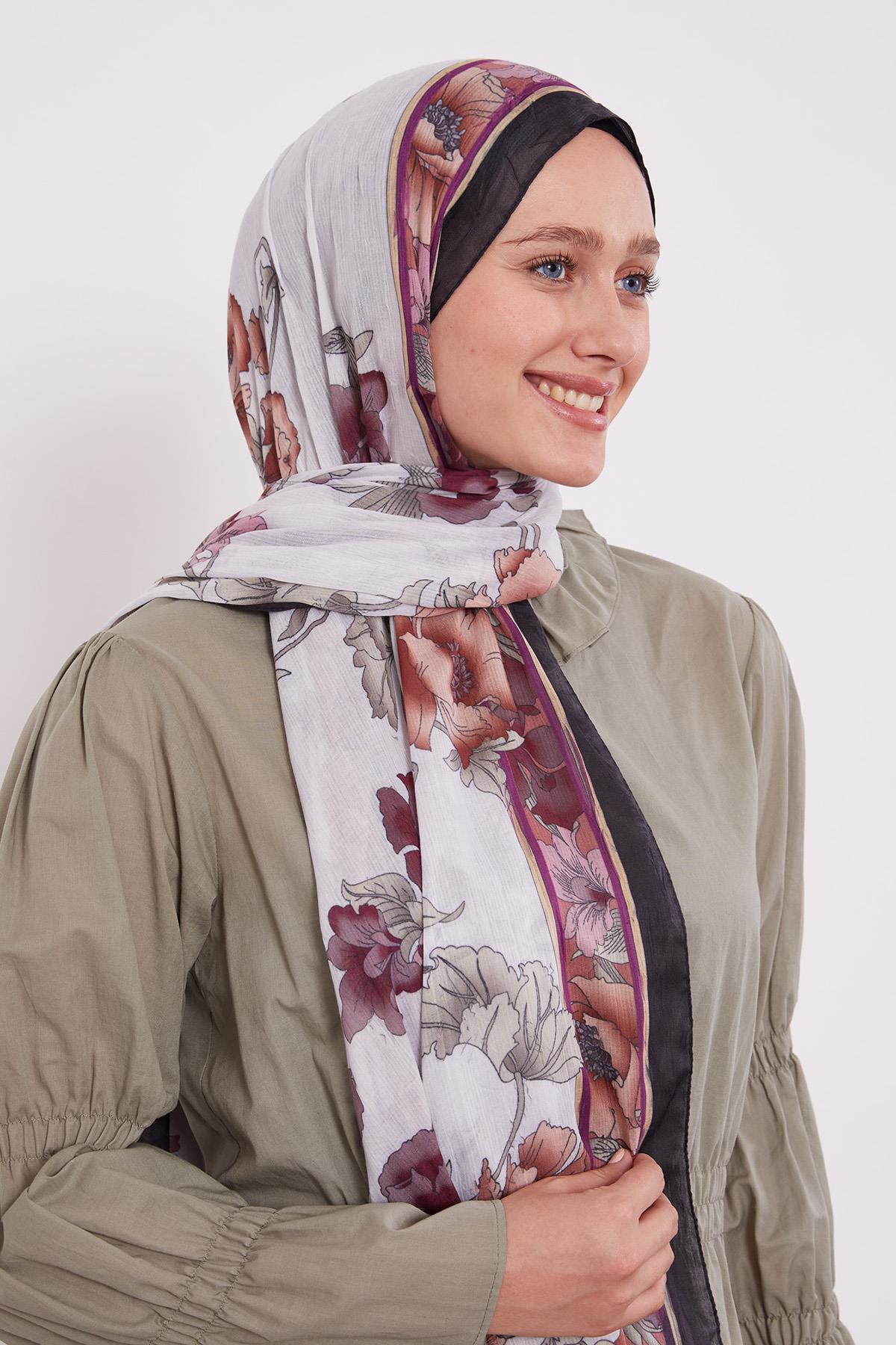 Fivescarf K.Bordo Kenar Çiçek Desenli Craze Comfort Şal