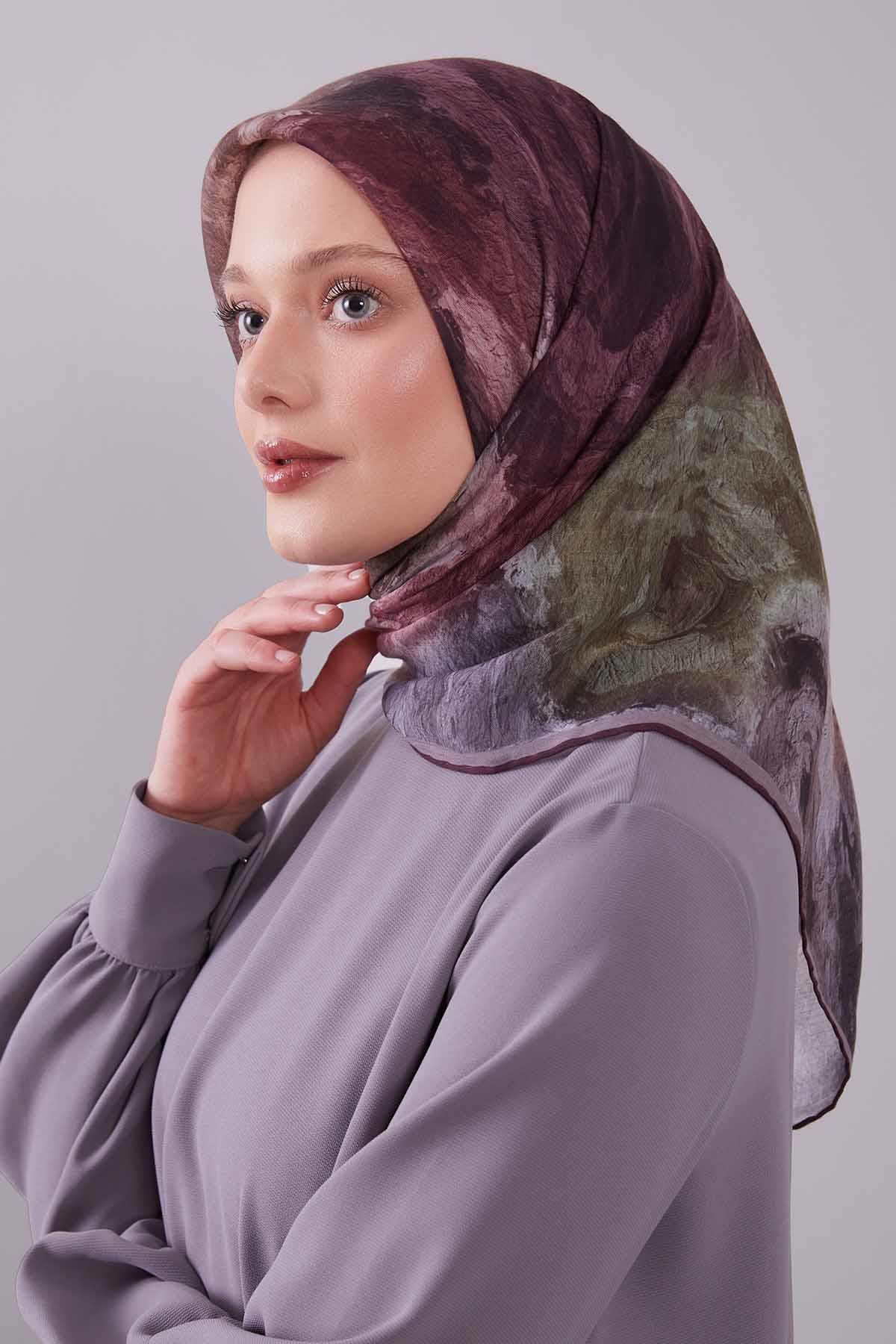 Fivescarf K.Bordo Dalga Desen Silk Coton Eşarp