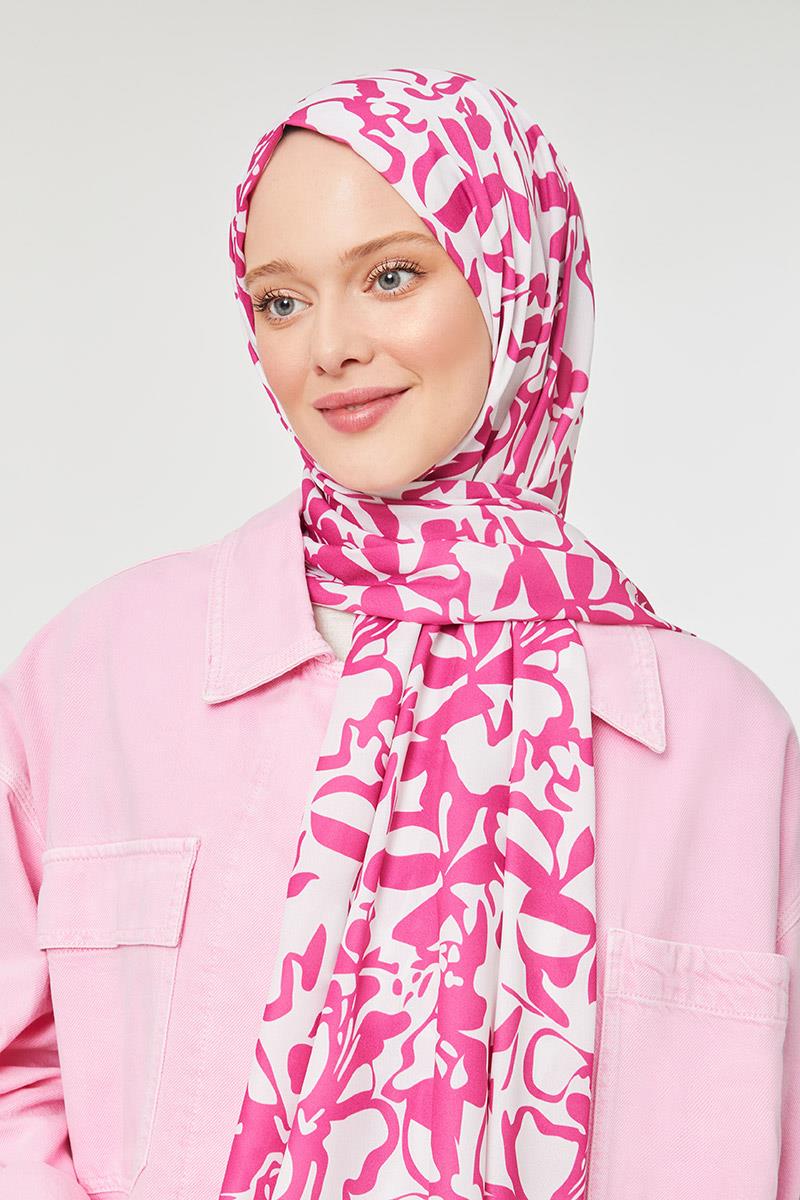 Fivescarf K.Fuşya Yonca Desen Mono Şal