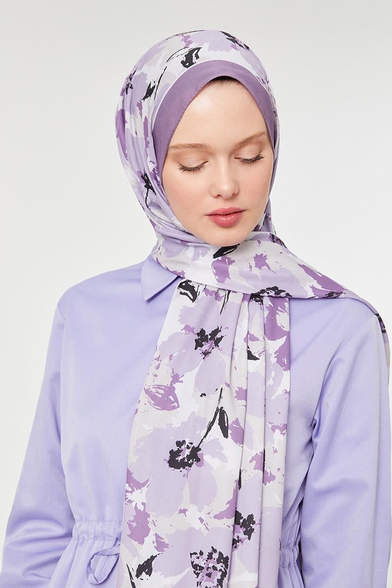 Fivescarf K.Lila Büyük Çiçek Desenli Mono Şal