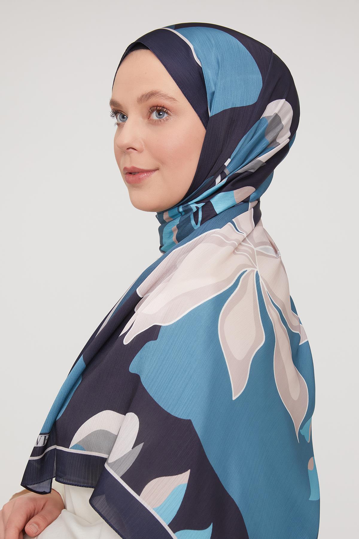 Fivescarf K.Lacivert Soyut Çiçek Desen Brand Şal