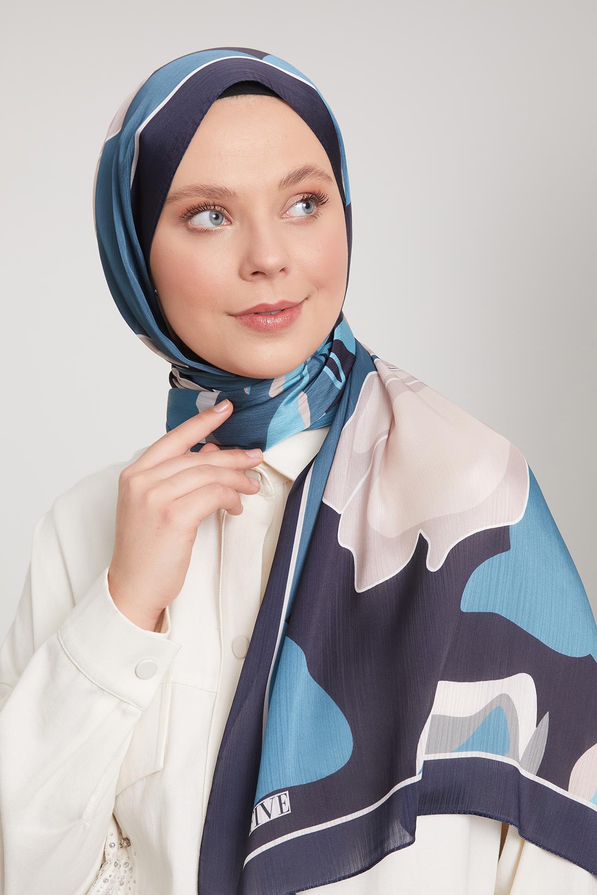 Fivescarf K.Lacivert Soyut Çiçek Desen Brand Şal