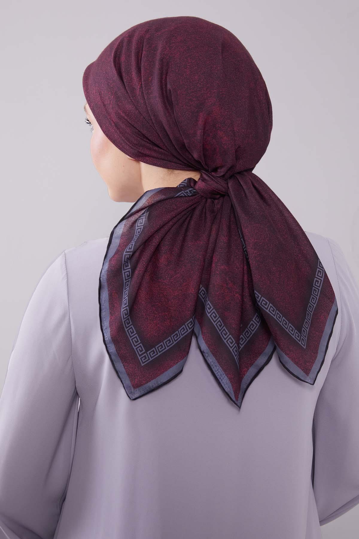 Fivescarf K.Bordo Kenar Motifli Silk Cotton Eşarp