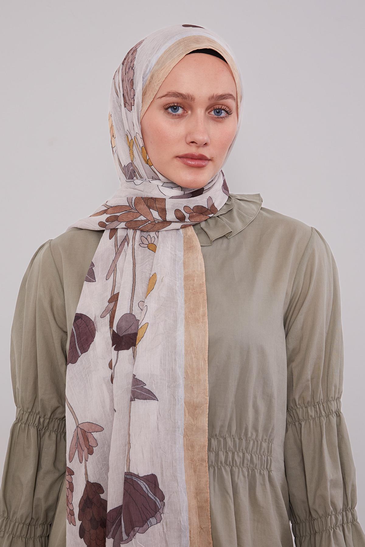 Fivescarf K.Bej Büyük Çiçek Desenli Craze Comfort Şal