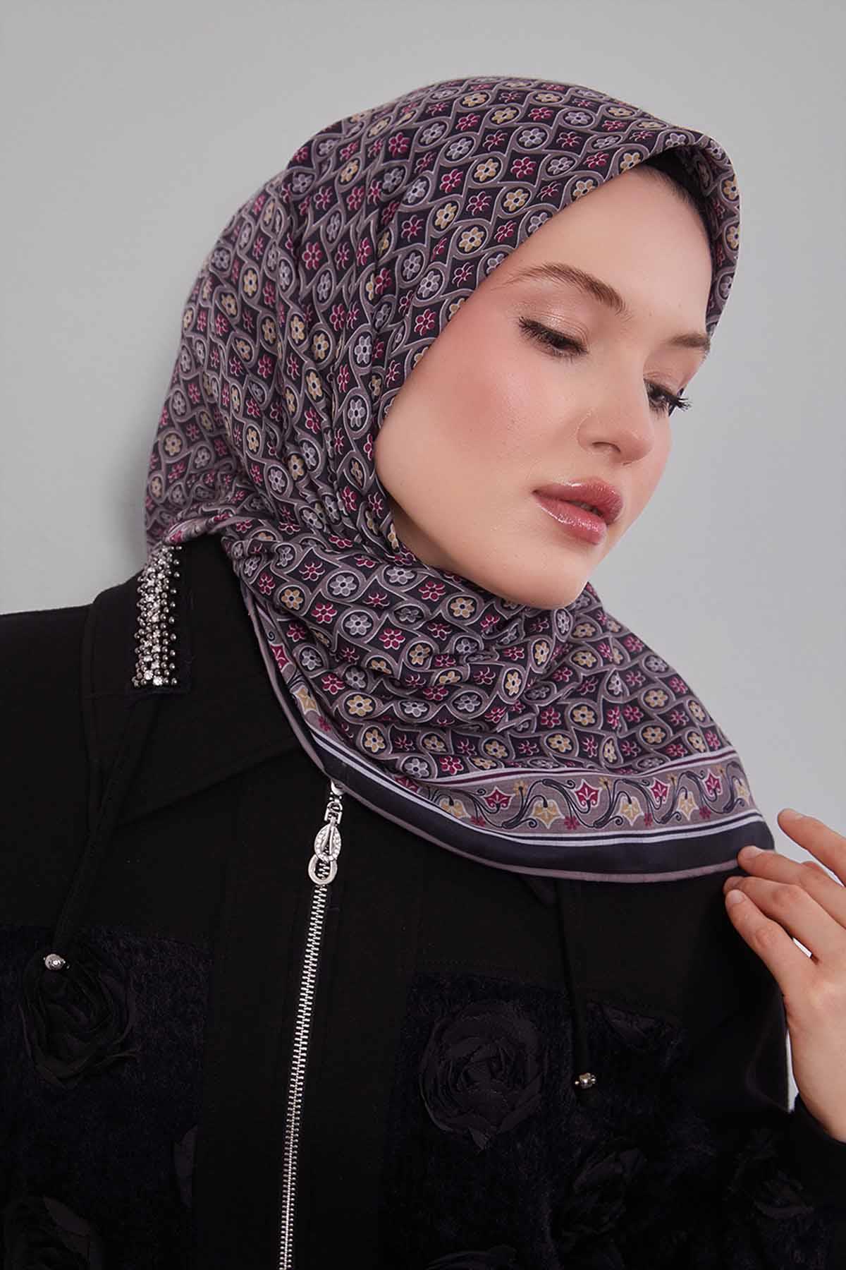 Fivescarf K.Vizon Papatya Desen Silk Coton Eşarp