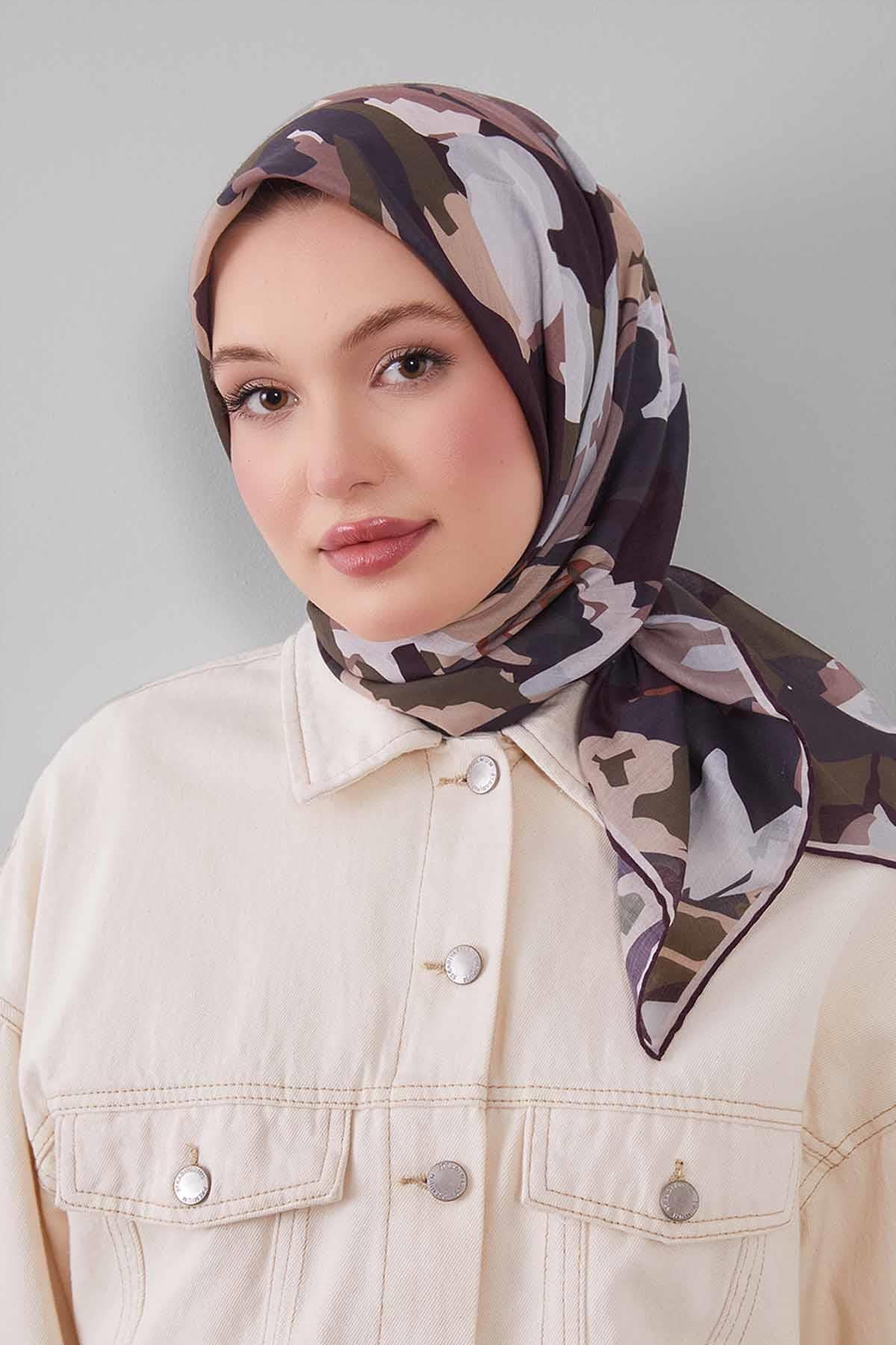 Fivescarf K.Yeşil Karışık Desen Silk Coton Eşarp