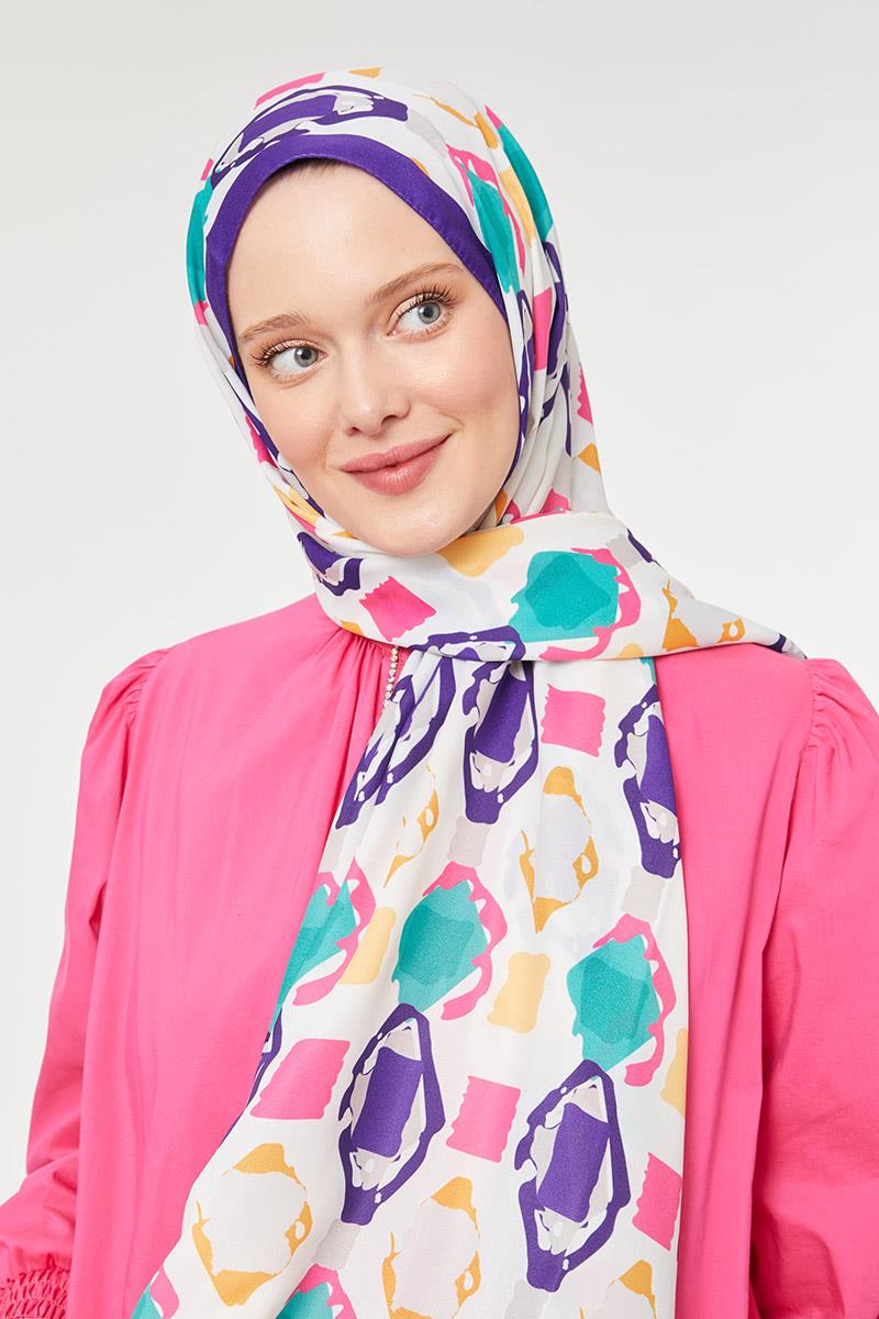 Fivescarf K.Mor Üçgen Desen Mono Krep Şal