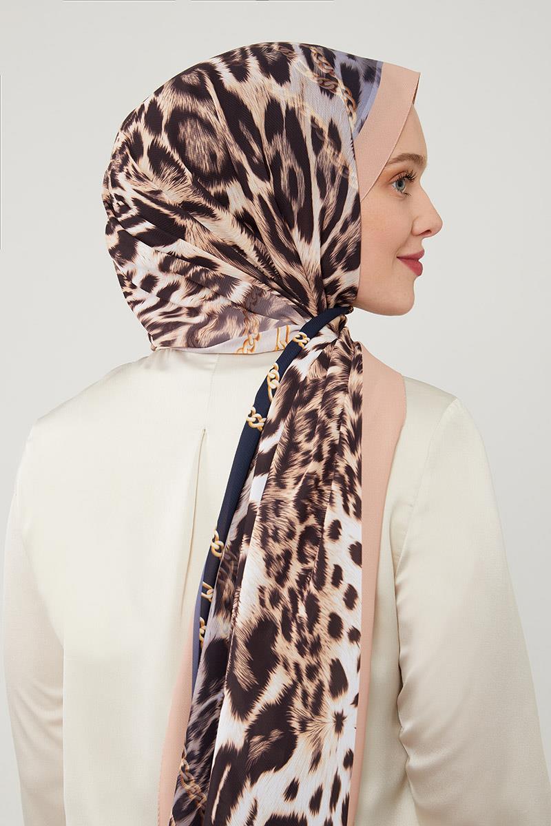 Fivescarf K.Somon Leopar Desen Violet Medine İpeği Şal
