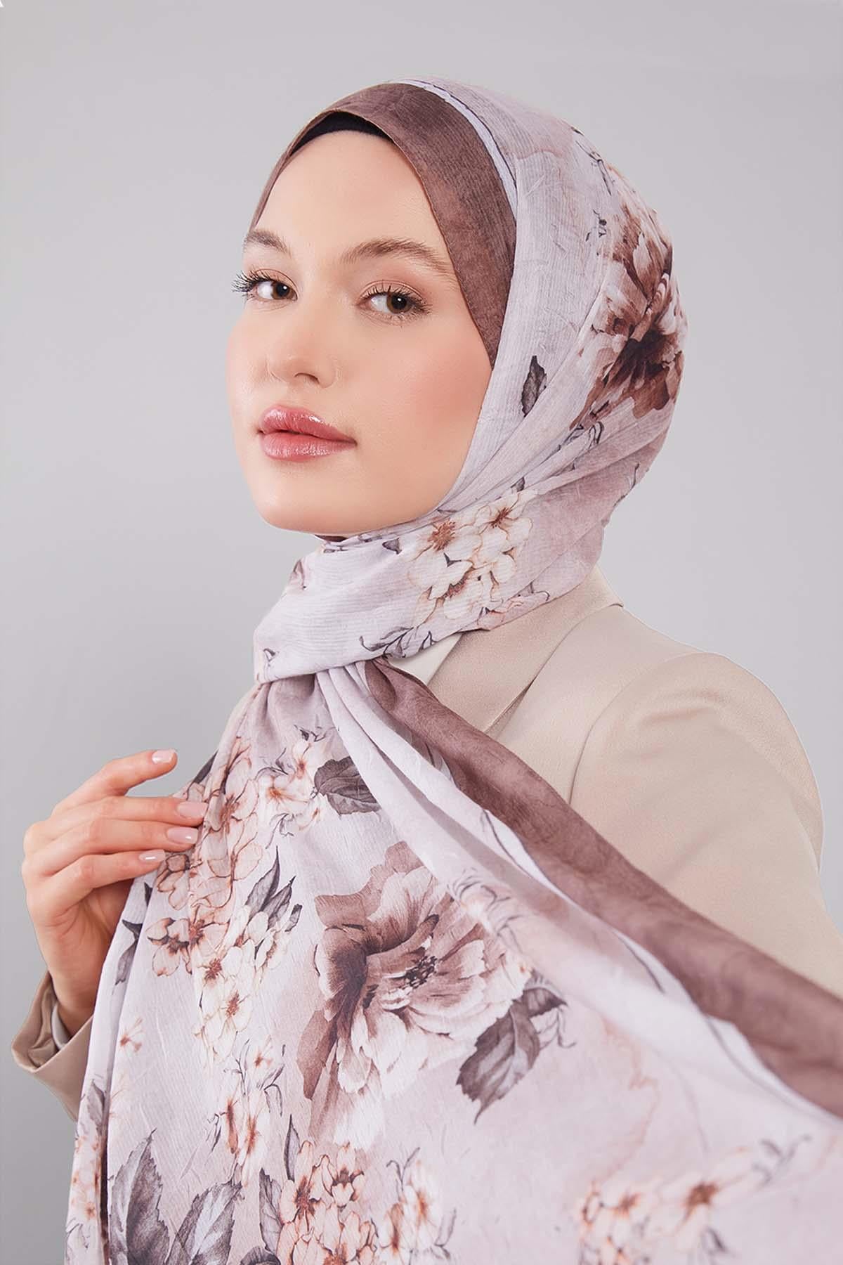 Fivescarf K.Kahve Çicekli Craze Comfort Şal